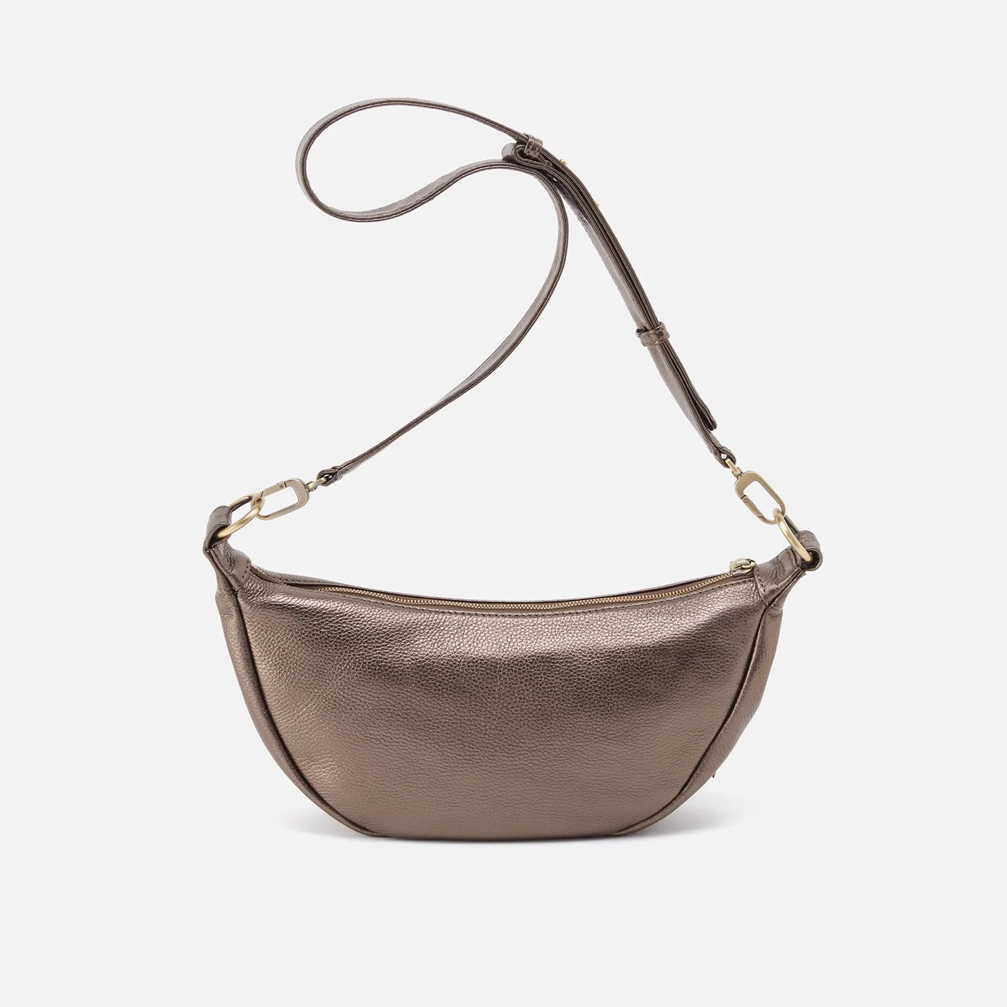 Knox Sling in Pebbled Metallic Leather - Pewter Gold Leaf