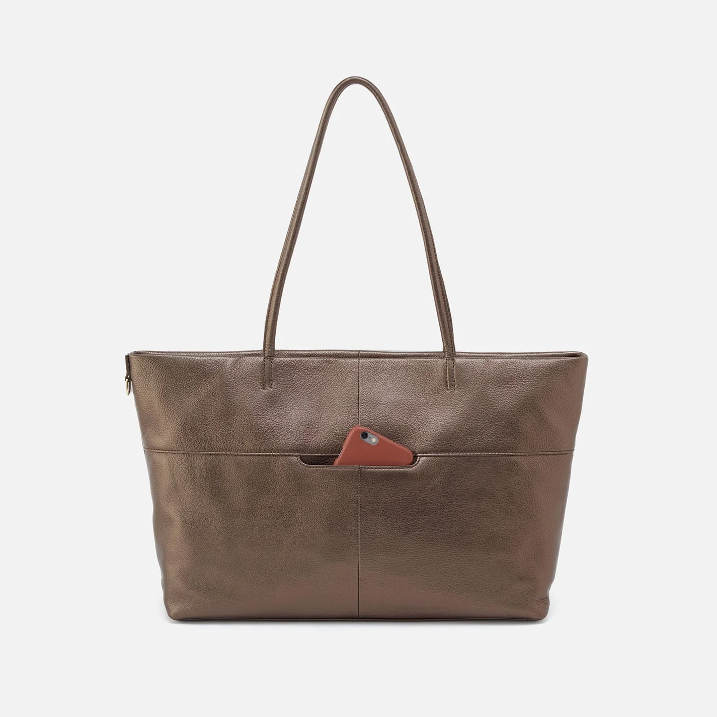 Tripp East-West Tote in Pebbled Metallic Leather - Pewter - Sandstorm