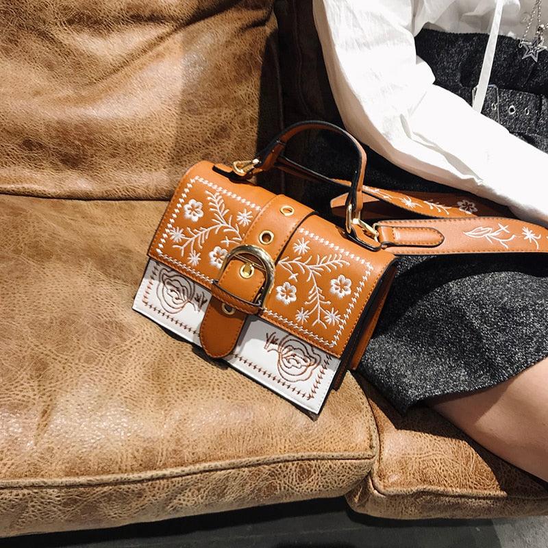 Ladies shoulder and crossbody bag vintage embroidered flower detail beautiful bag