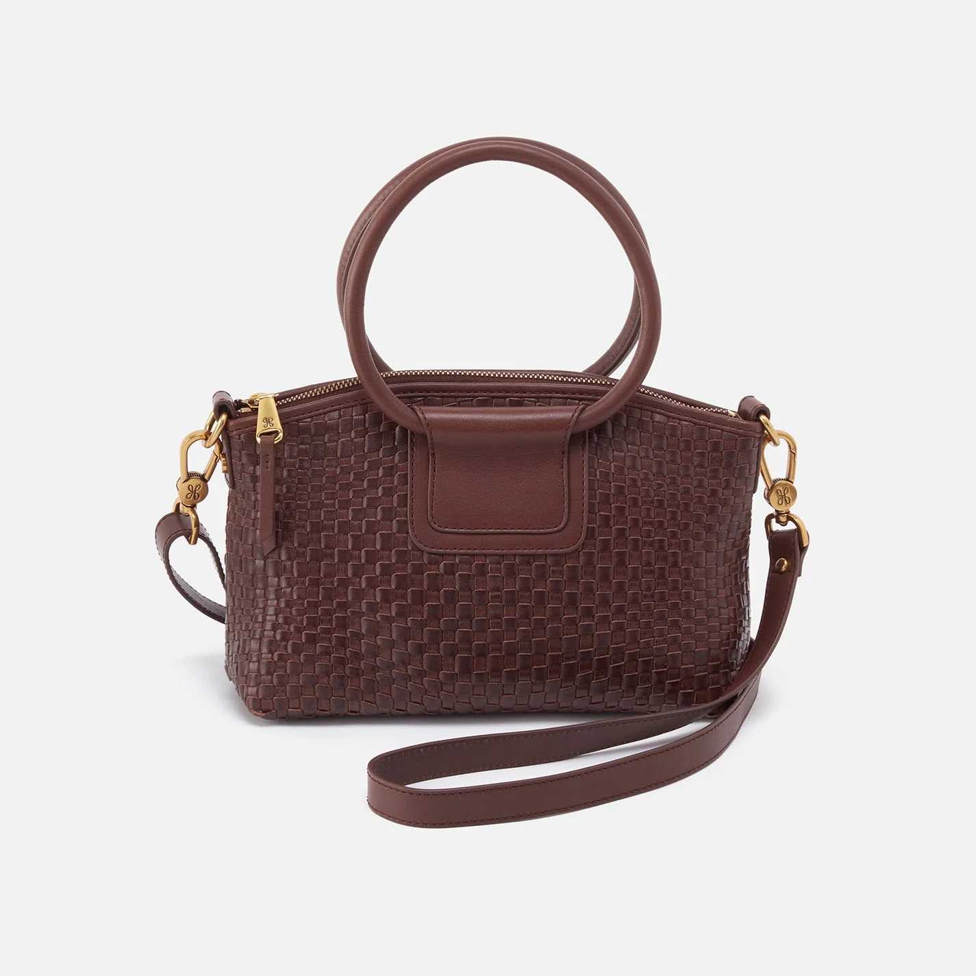 Sheila Top Zip Crossbody in Wave Weave Leather - Pecan - Mirror Cheetah