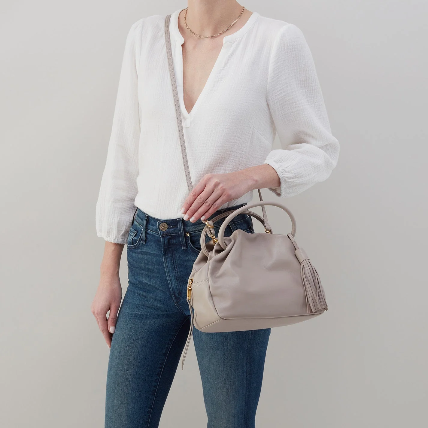 Darling Small Satchel in Silk Napa Leather - Warm Grey Arabesque