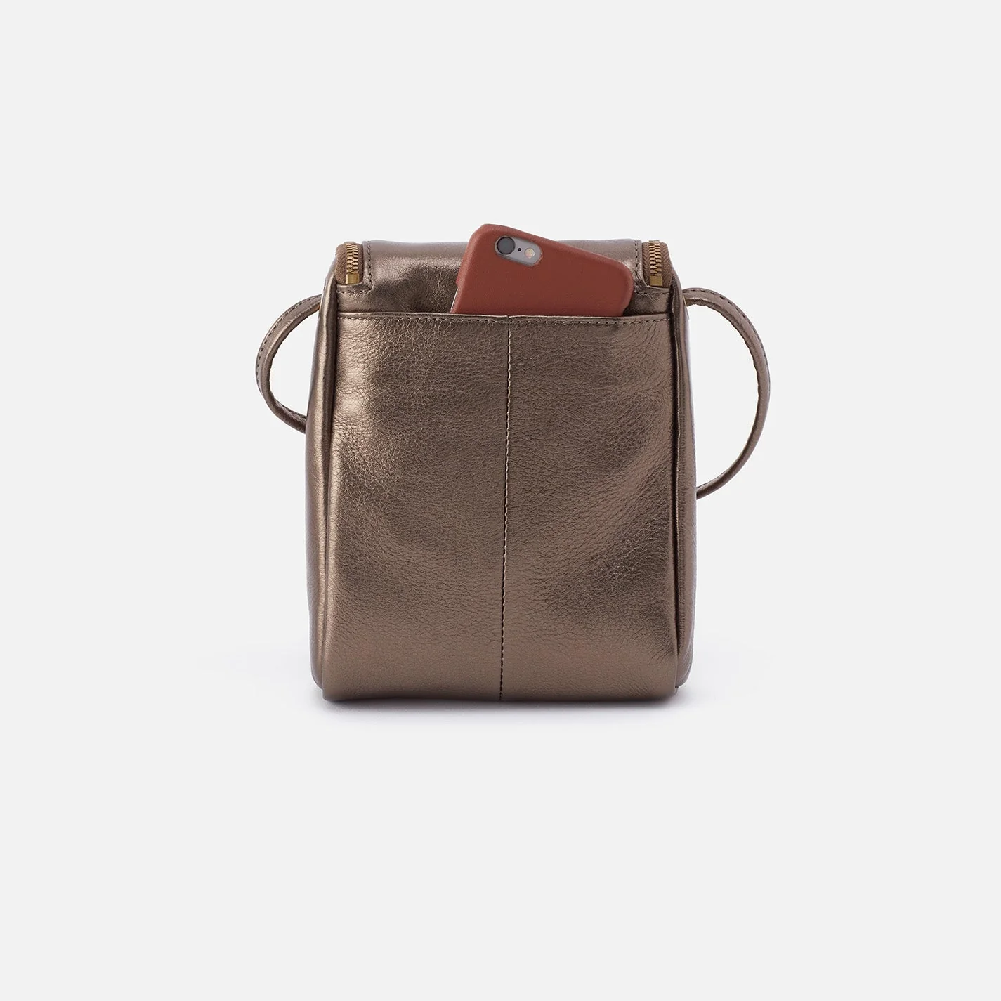 Fern Crossbody in Pebbled Metallic Leather - Pewter Gold Leaf