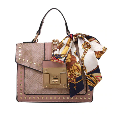 Ladies messenger bag w-thick gold chain detail & bag scarf