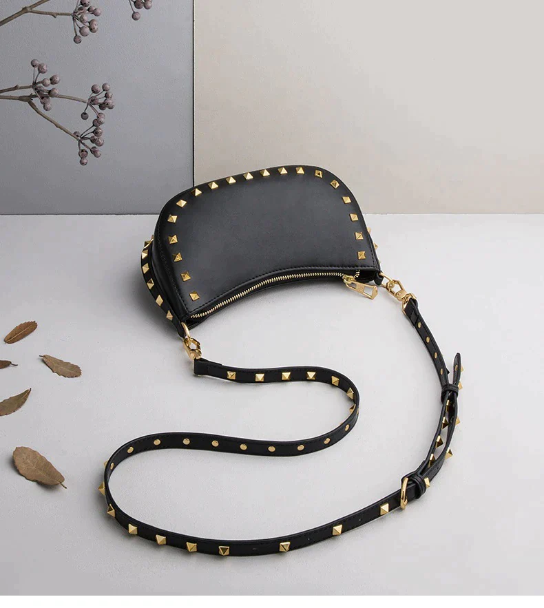 Women's messenger bag with rivet detail 100% Genuine leather bag