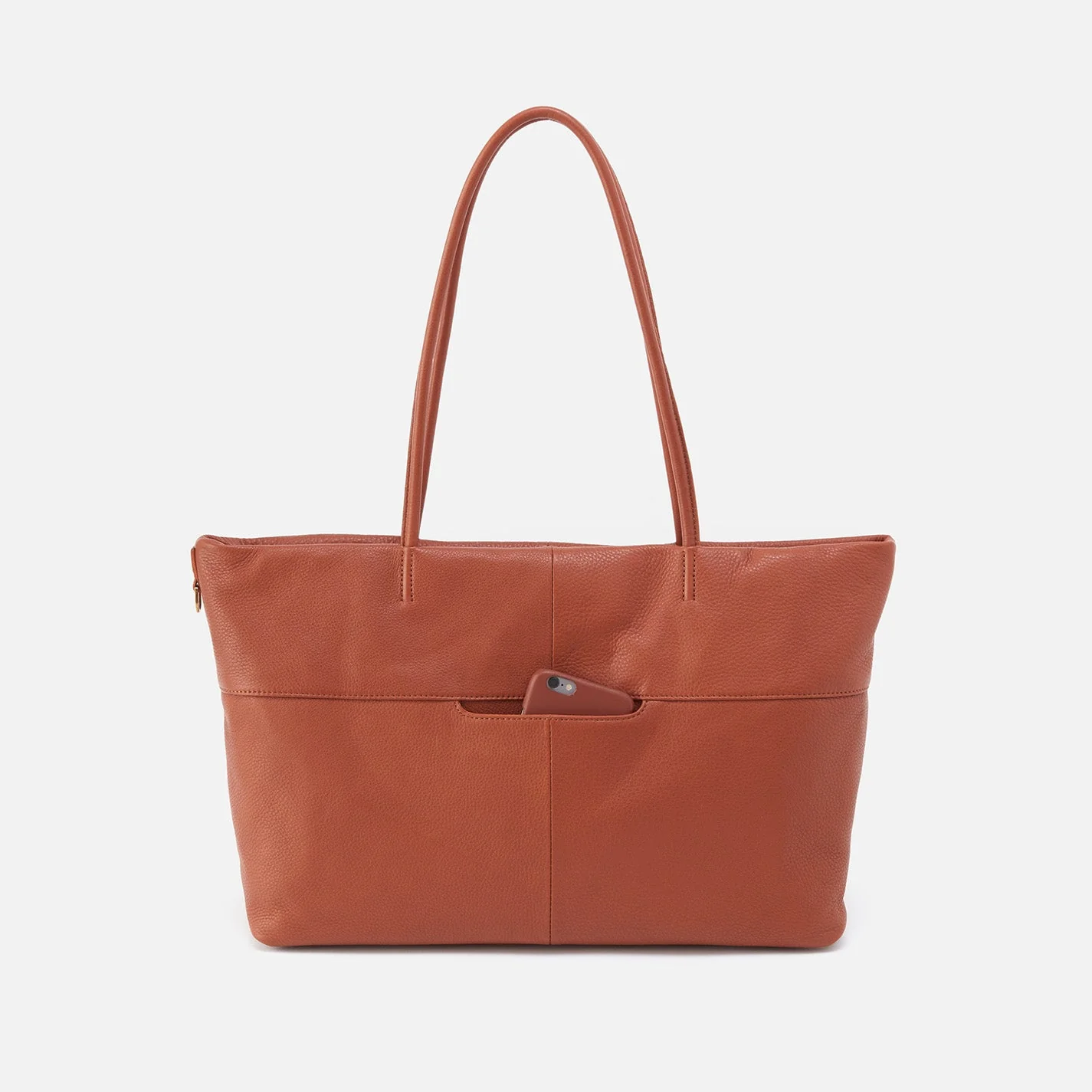 Tripp East-West Tote in Pebbled Leather - Cognac- Black
