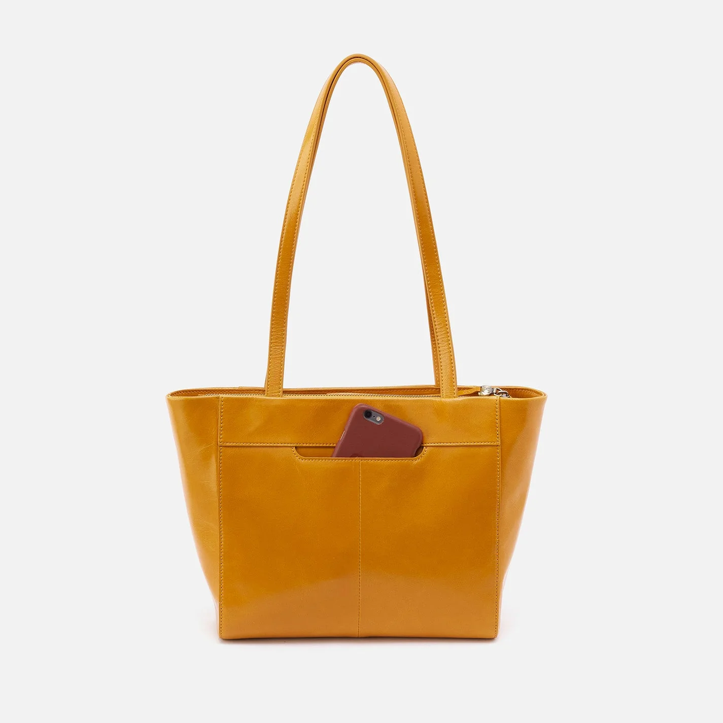 Haven Tote in Polished Leather - Warm Amber Black