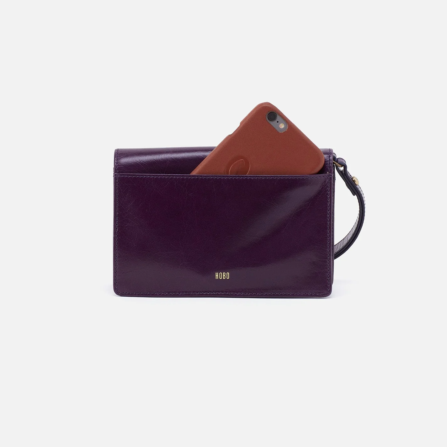 Jill Wristlet in Polished Leather - Deep Purple Black