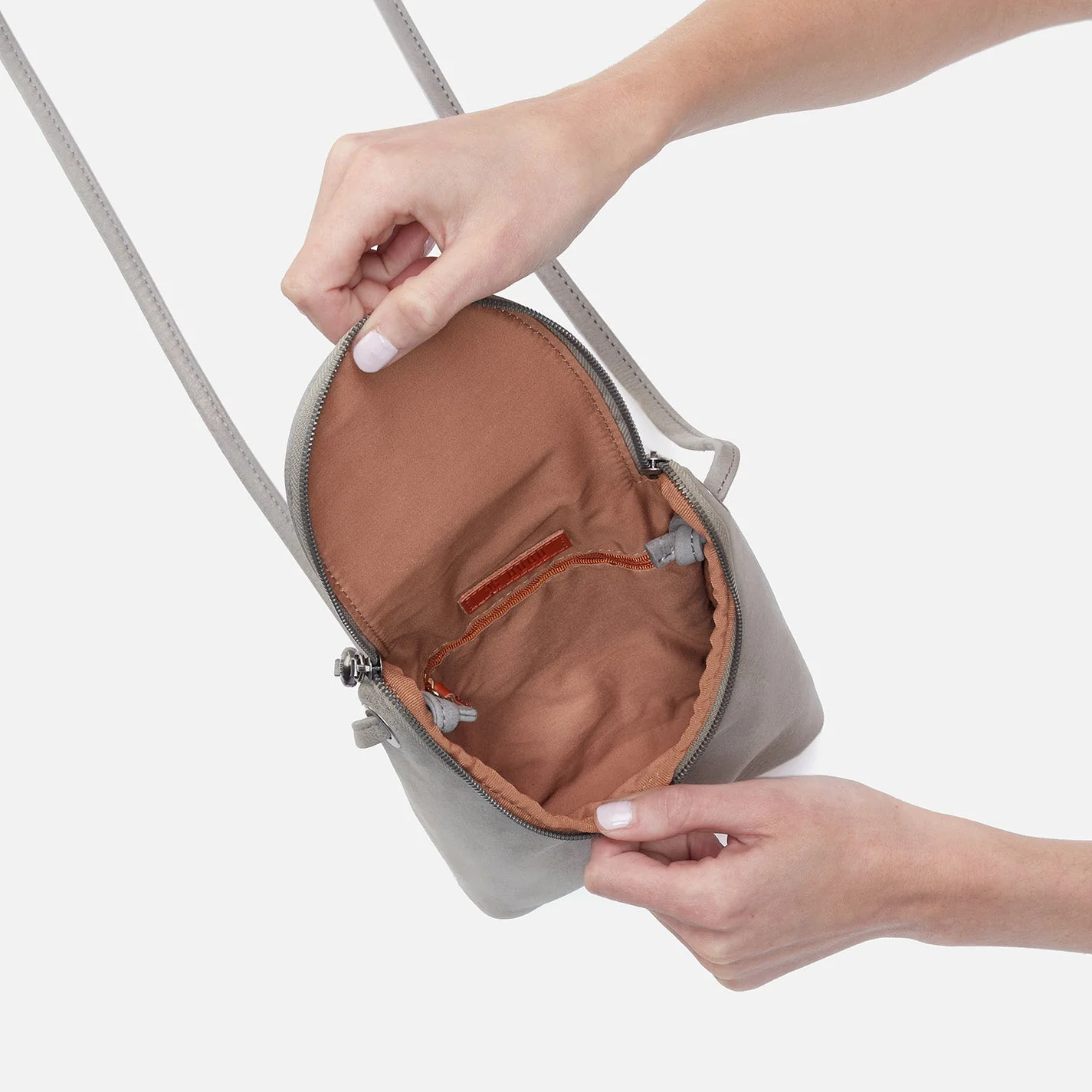 Fern Crossbody in Metallic Leather - Granite Grey Gold Leaf