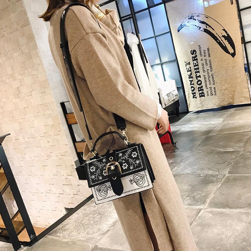 Ladies shoulder and crossbody bag vintage embroidered flower detail beautiful bag
