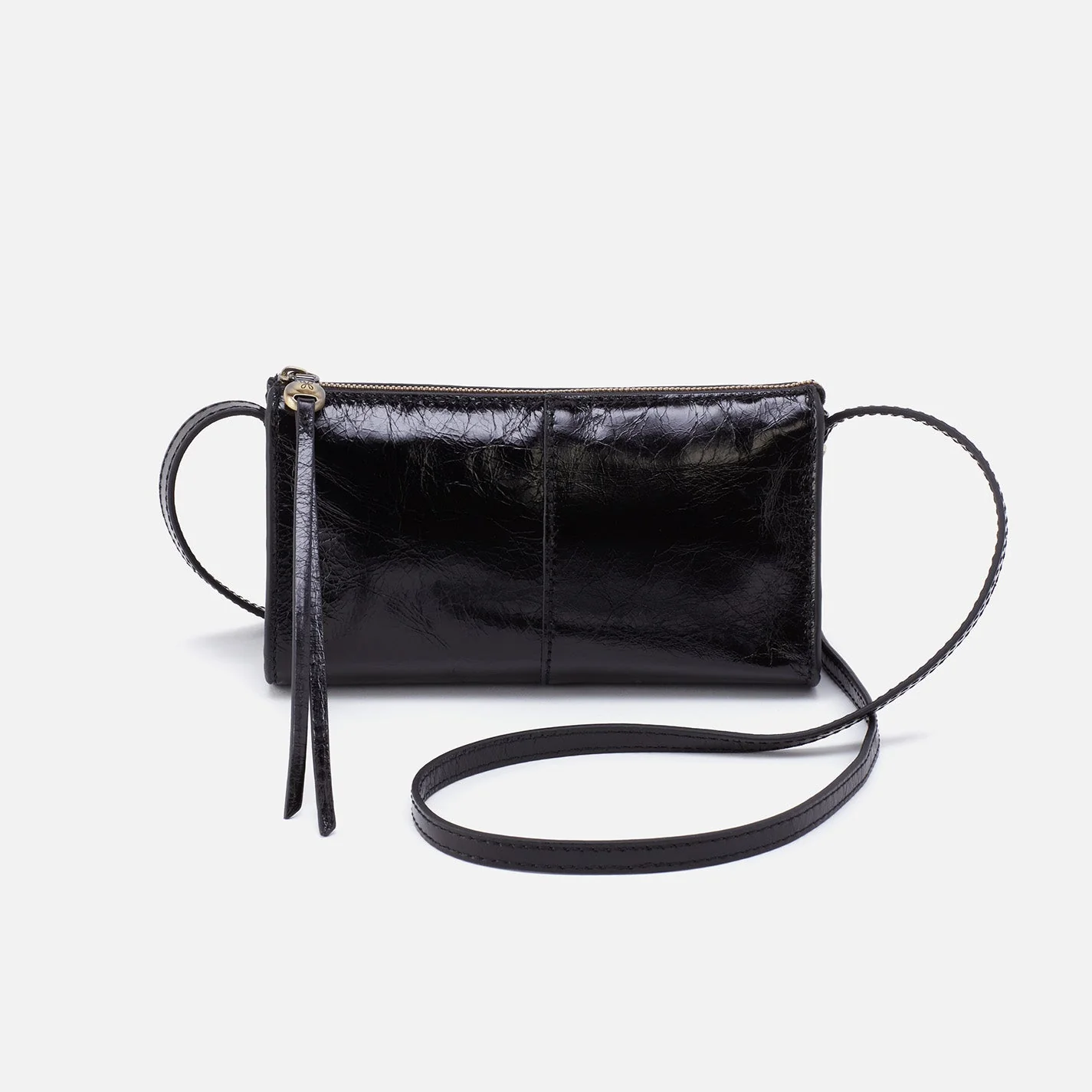Jewel Crossbody in Polished Leather - Truffle Black
