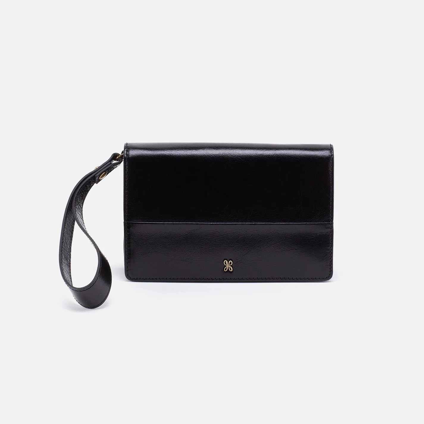 Jill Wristlet in Polished Leather - Truffle Black