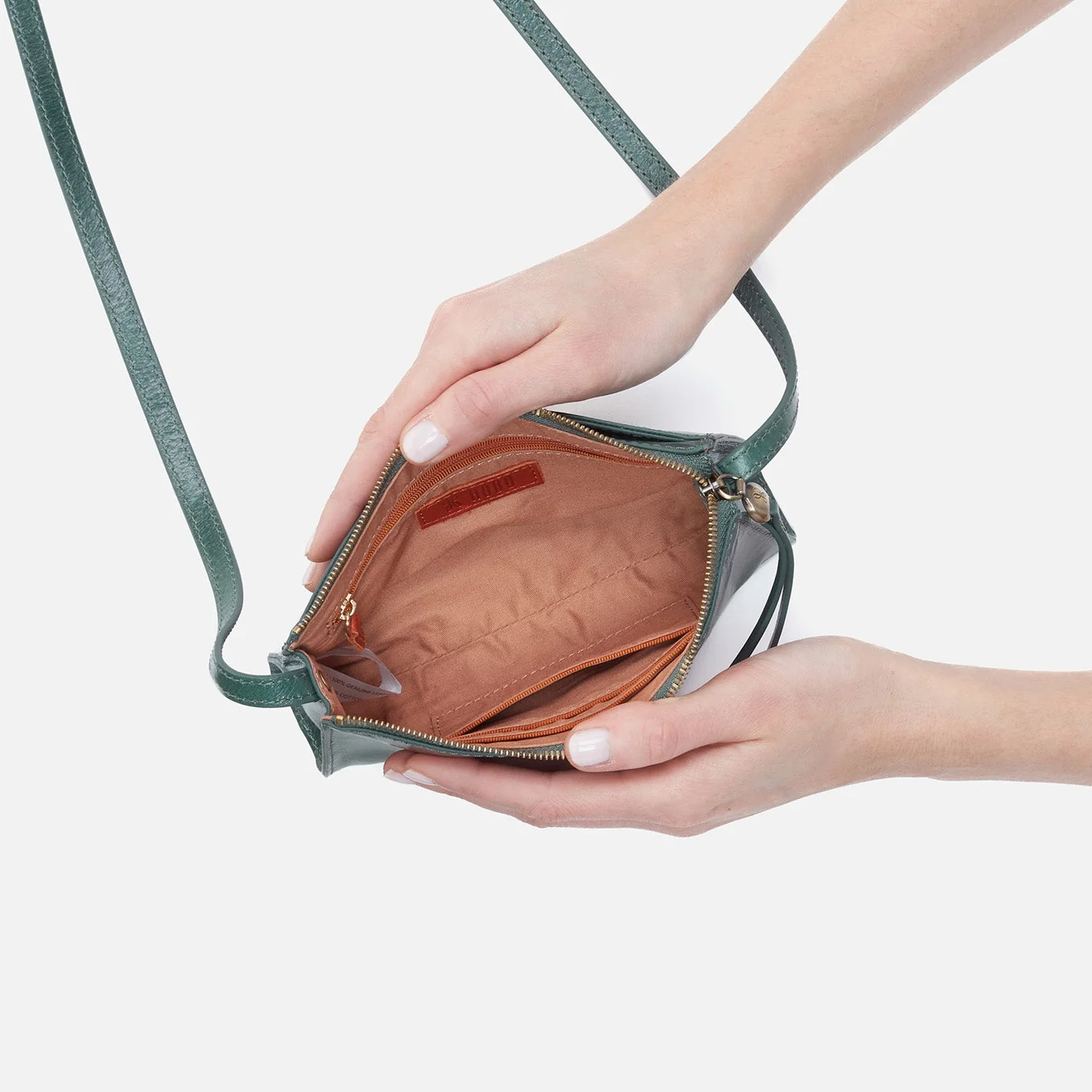 Jewel Crossbody in Polished Leather - Sage Leaf Black