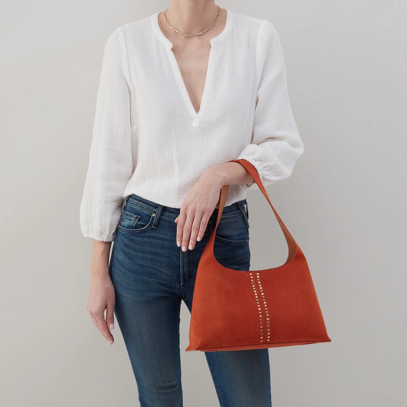 Joni Shoulder Bag in Suede With Studs - Cognac Cognac