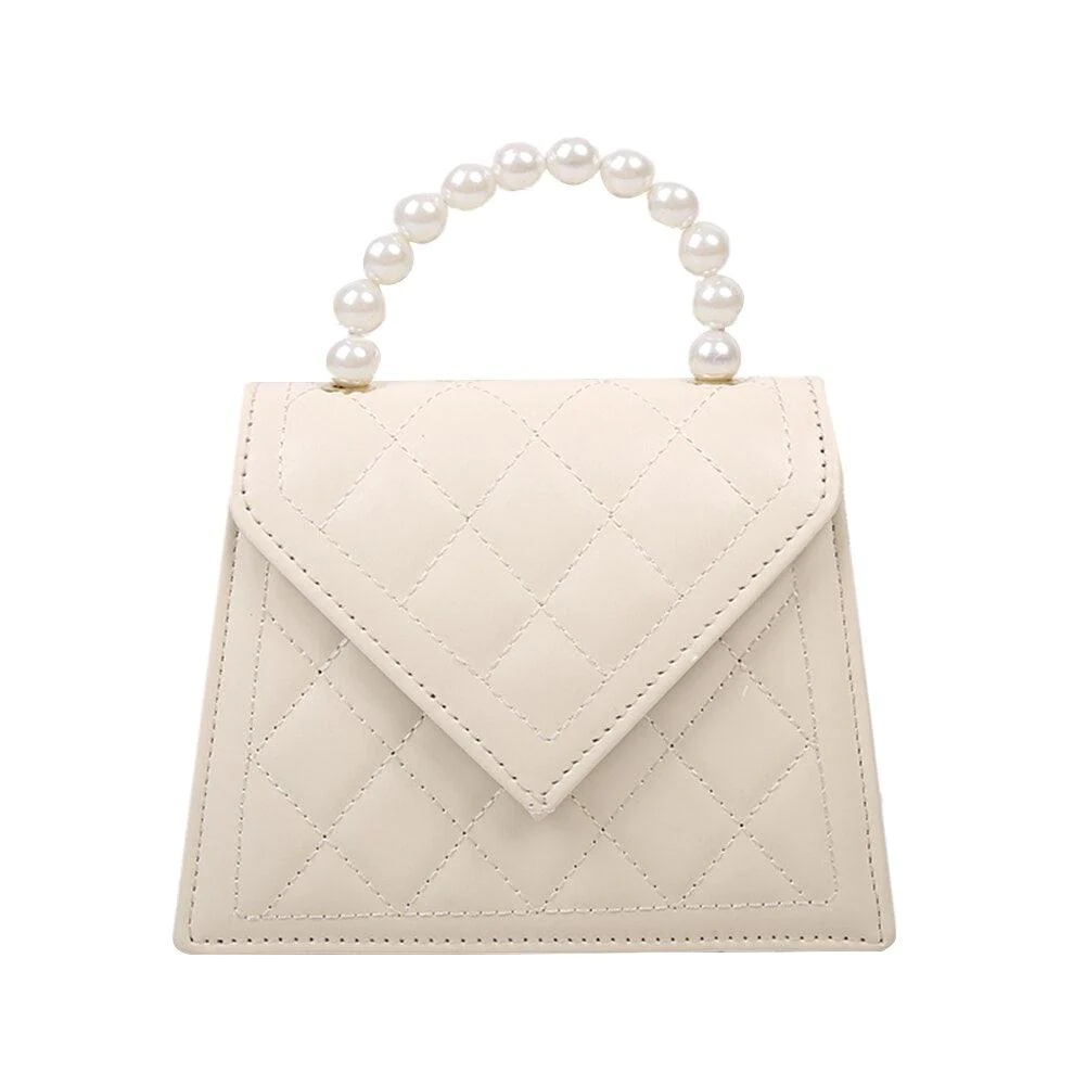 Ladies mini bag with pearl handle lattice pattern