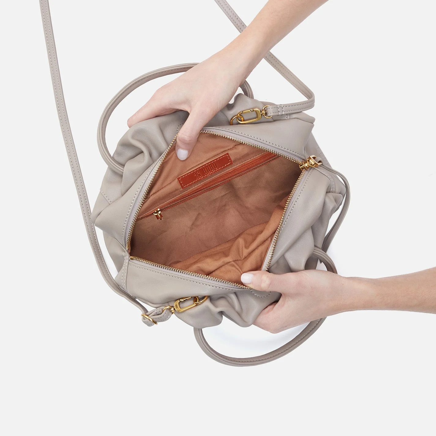 Darling Small Satchel in Silk Napa Leather - Warm Grey Arabesque