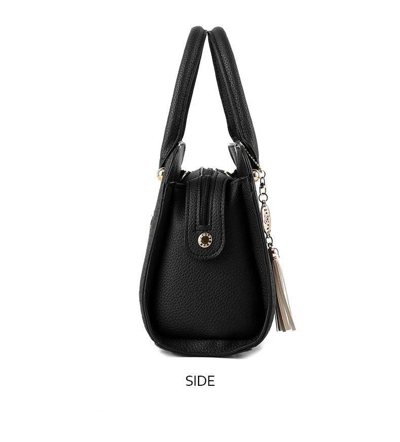 Ladies stylish tote bag with tassel v-detail