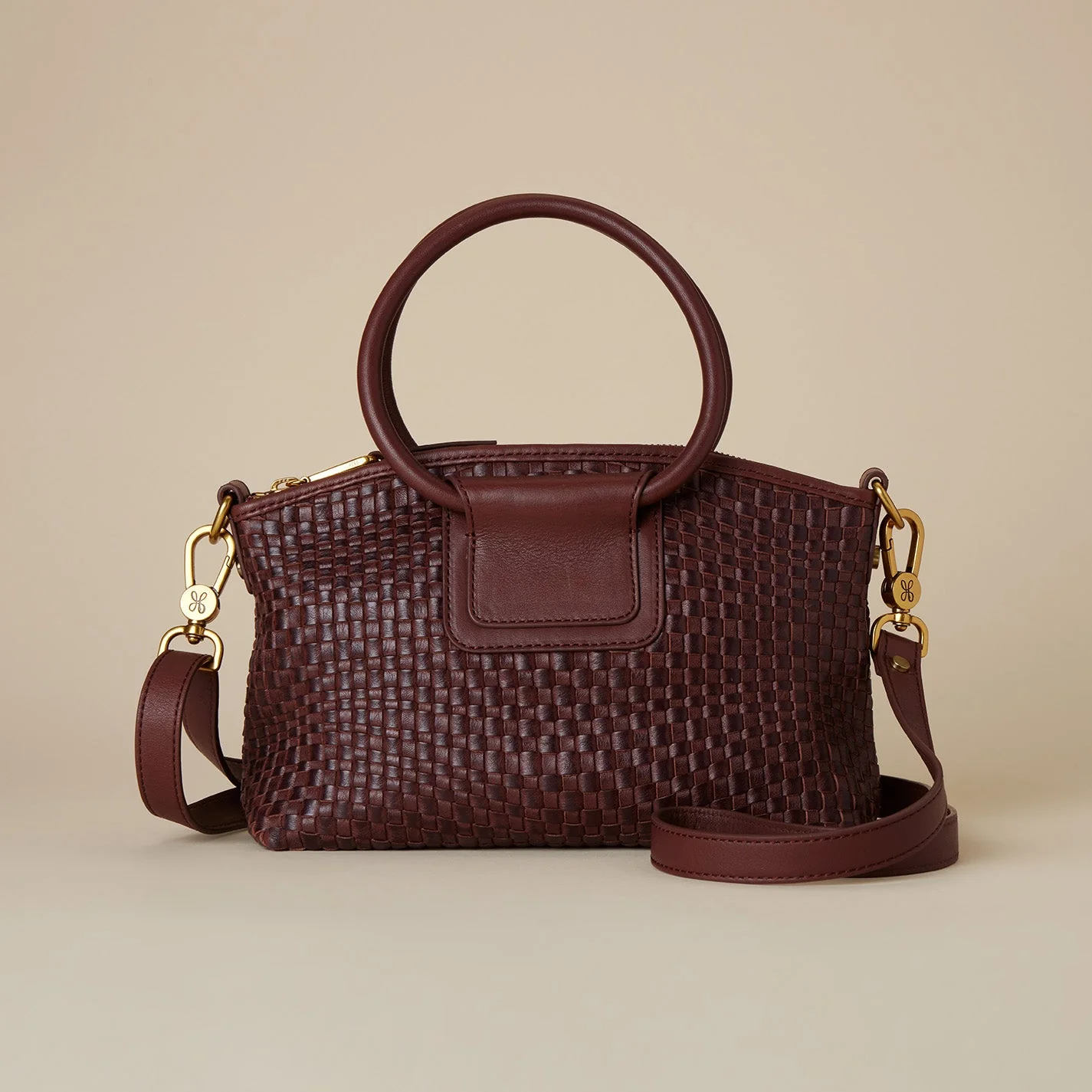 Sheila Top Zip Crossbody in Wave Weave Leather - Pecan - Mirror Cheetah