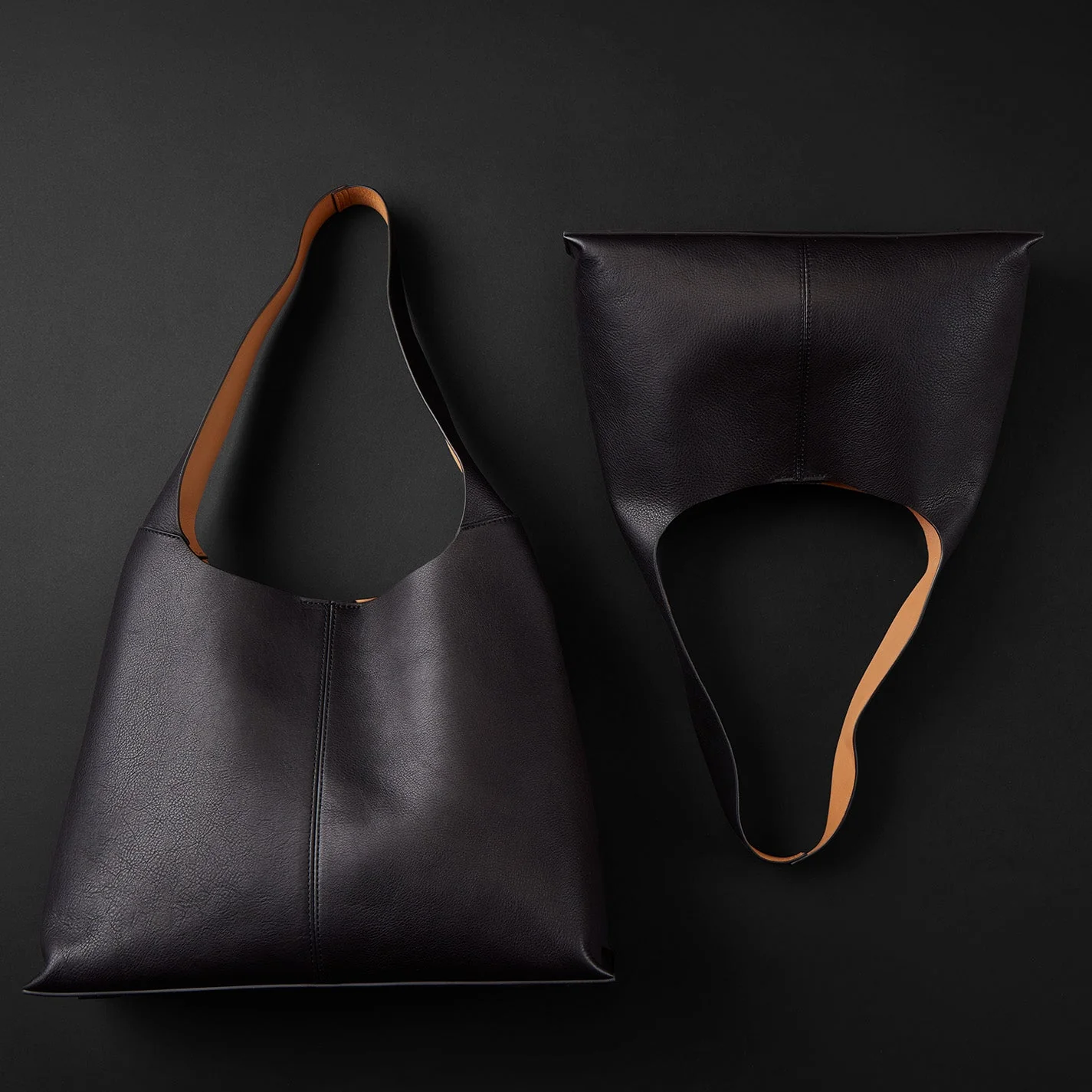 Joni Large Shoulder Bag in Veg Tanned Leather - Black Cognac