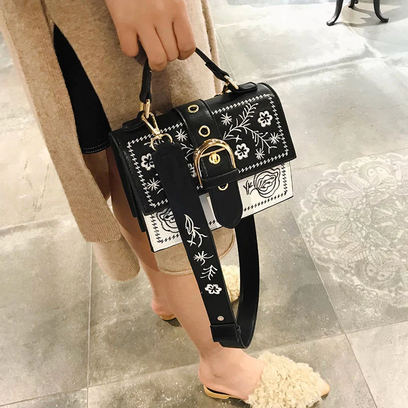 Ladies shoulder and crossbody bag vintage embroidered flower detail beautiful bag