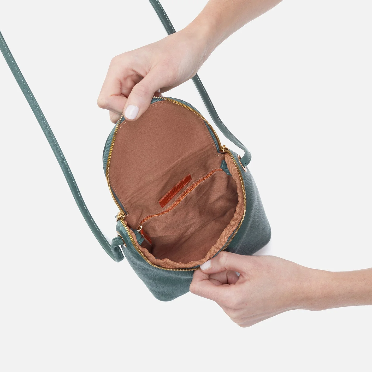 Fern Crossbody in Pebbled Leather - Sage Leaf Gold Leaf