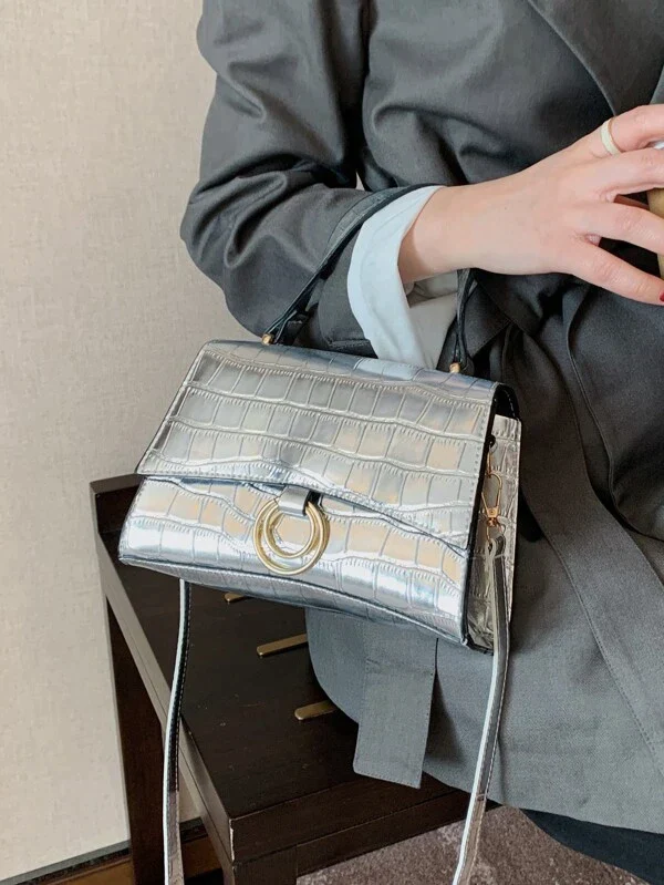 Ladies metallic satchel bag