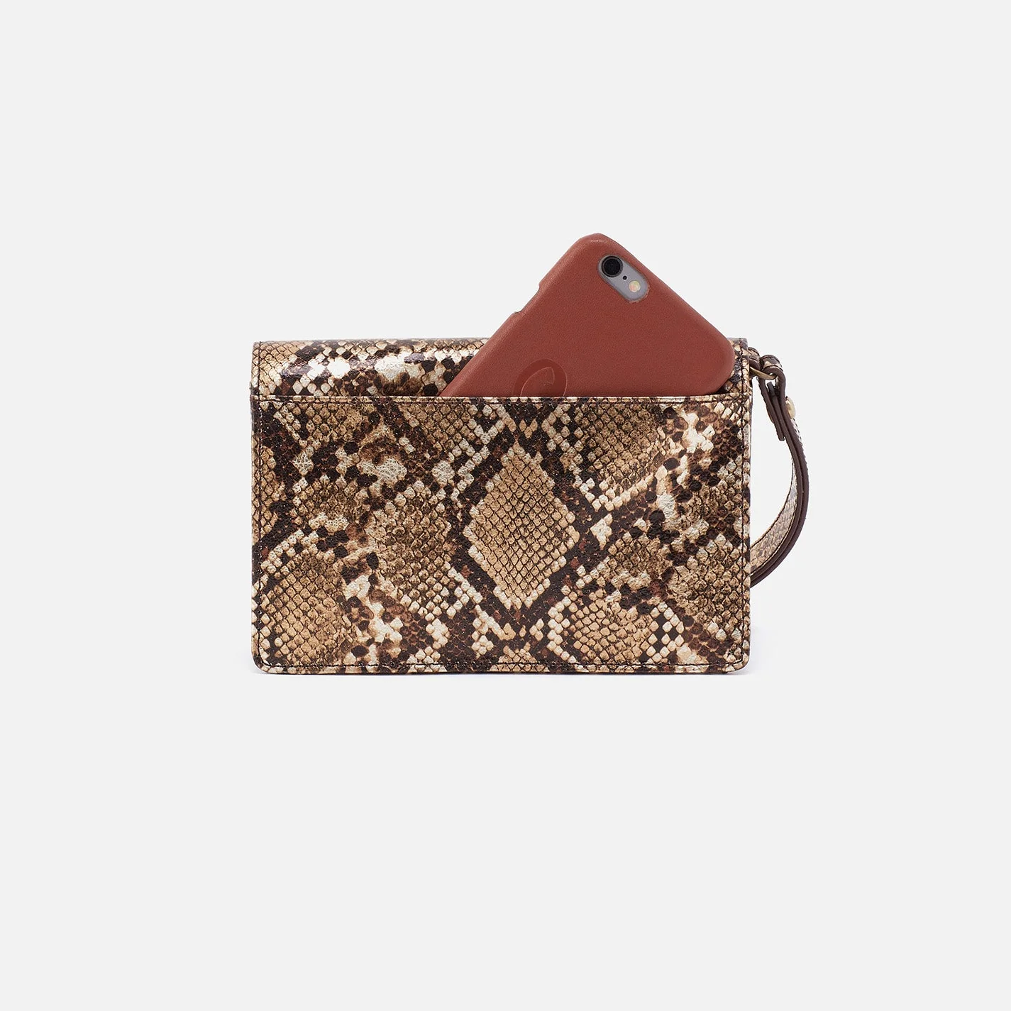 Jill Wristlet in Printed Leather - Golden Snake Black