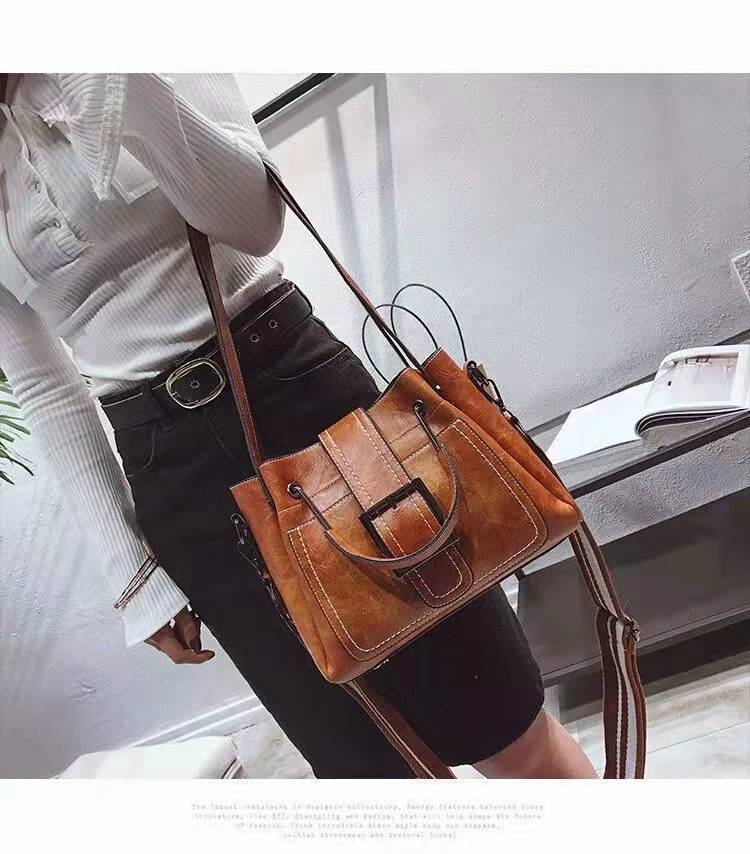 Ladies bucket handbag soft PU leather versatile and fashionable