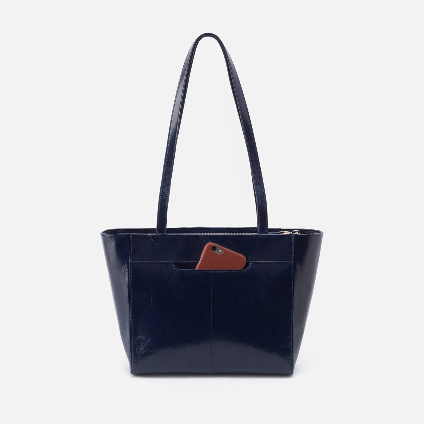 Haven Tote in Polished Leather - Nightshade Black