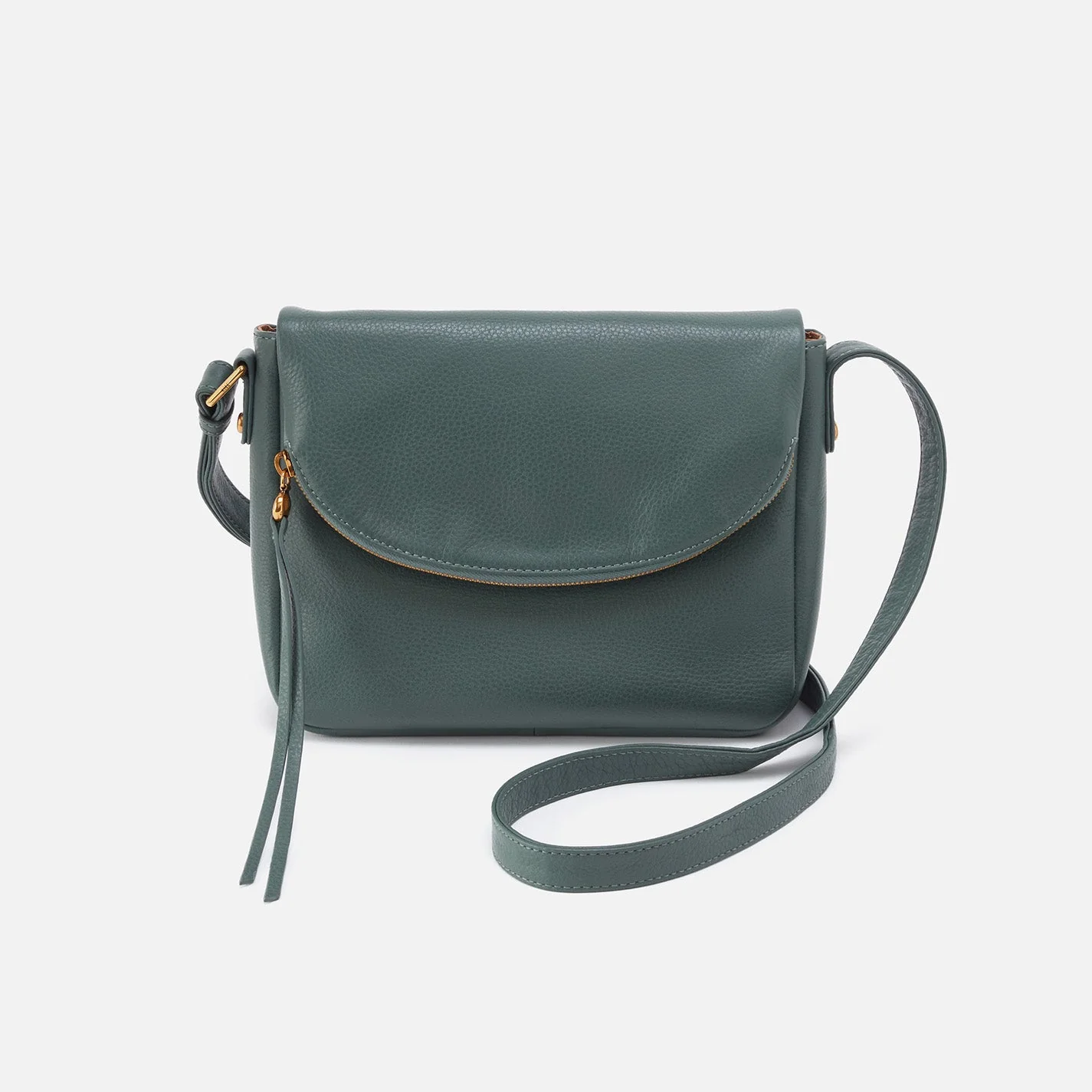 Fern Messenger Crossbody in Pebbled Leather - Sage Leaf Gold Leaf