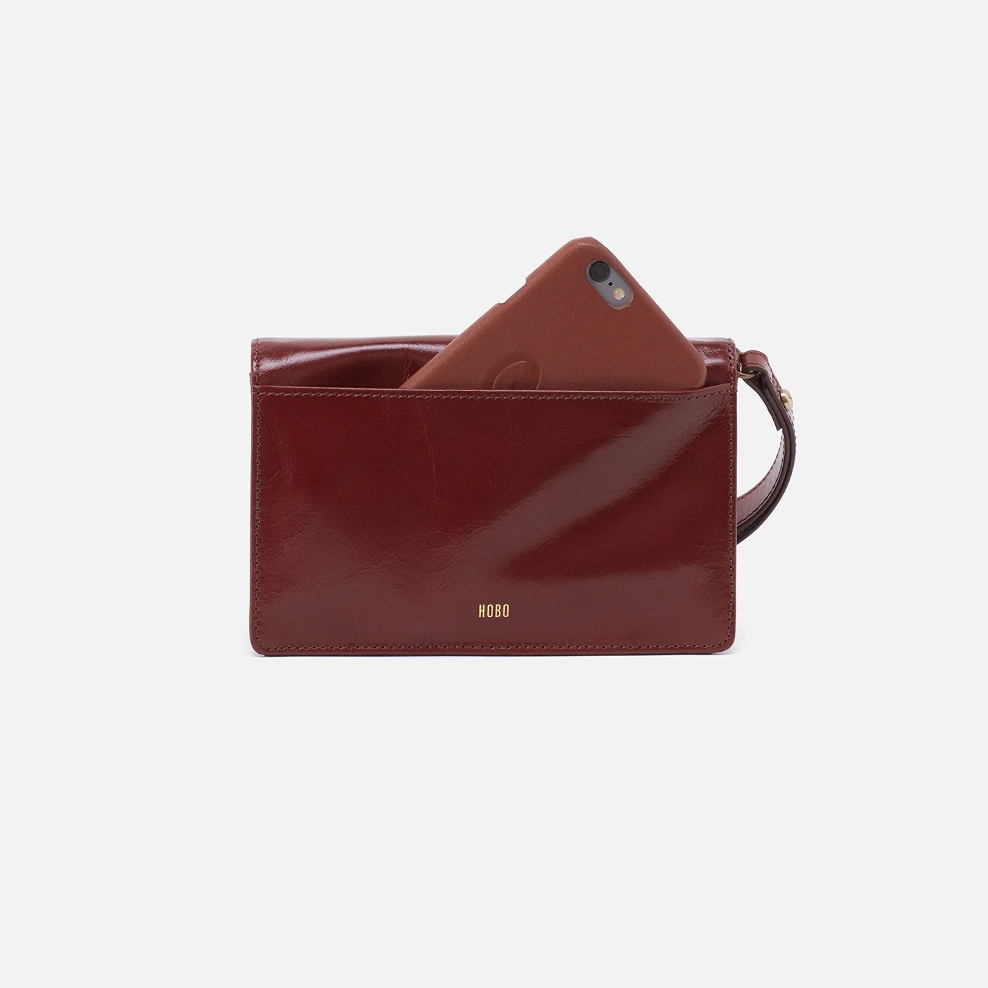 Jill Wristlet in Polished Leather - Henna Black