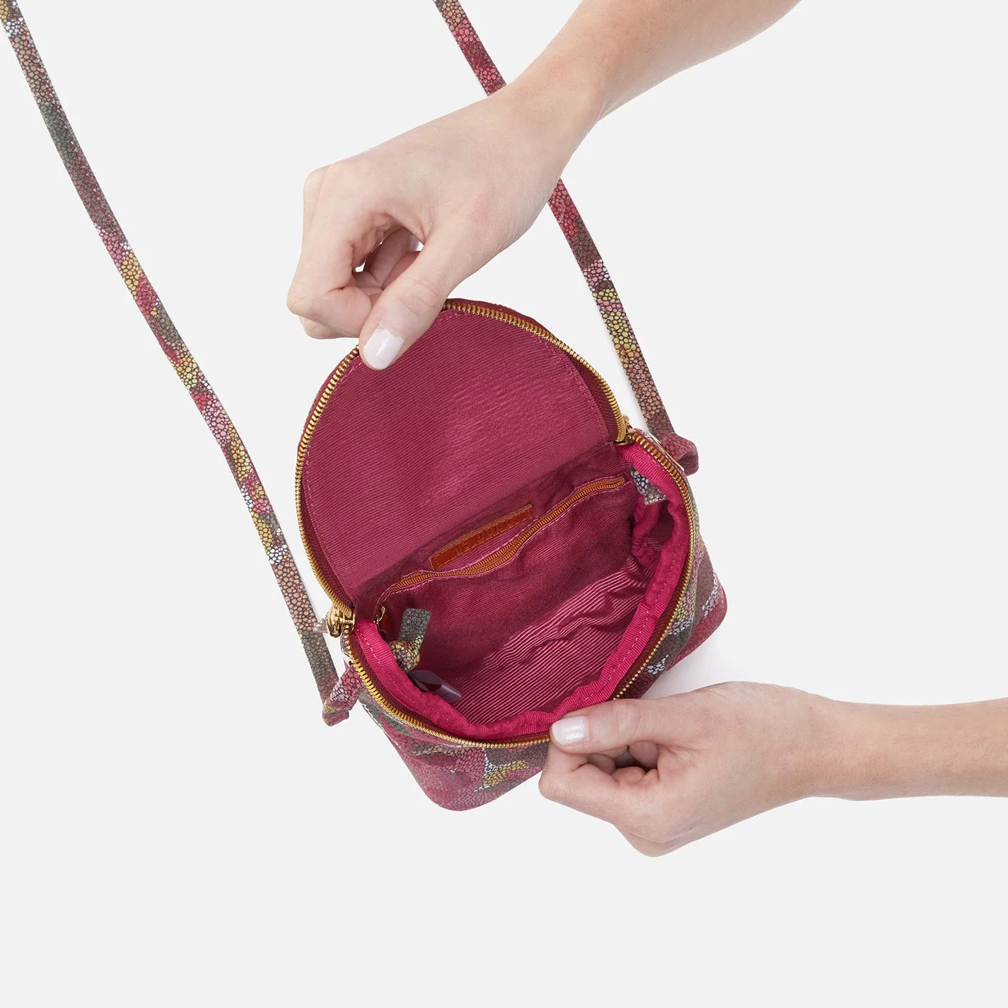 Fern Crossbody in Printed Leather - Abstract Foliage Gold Leaf