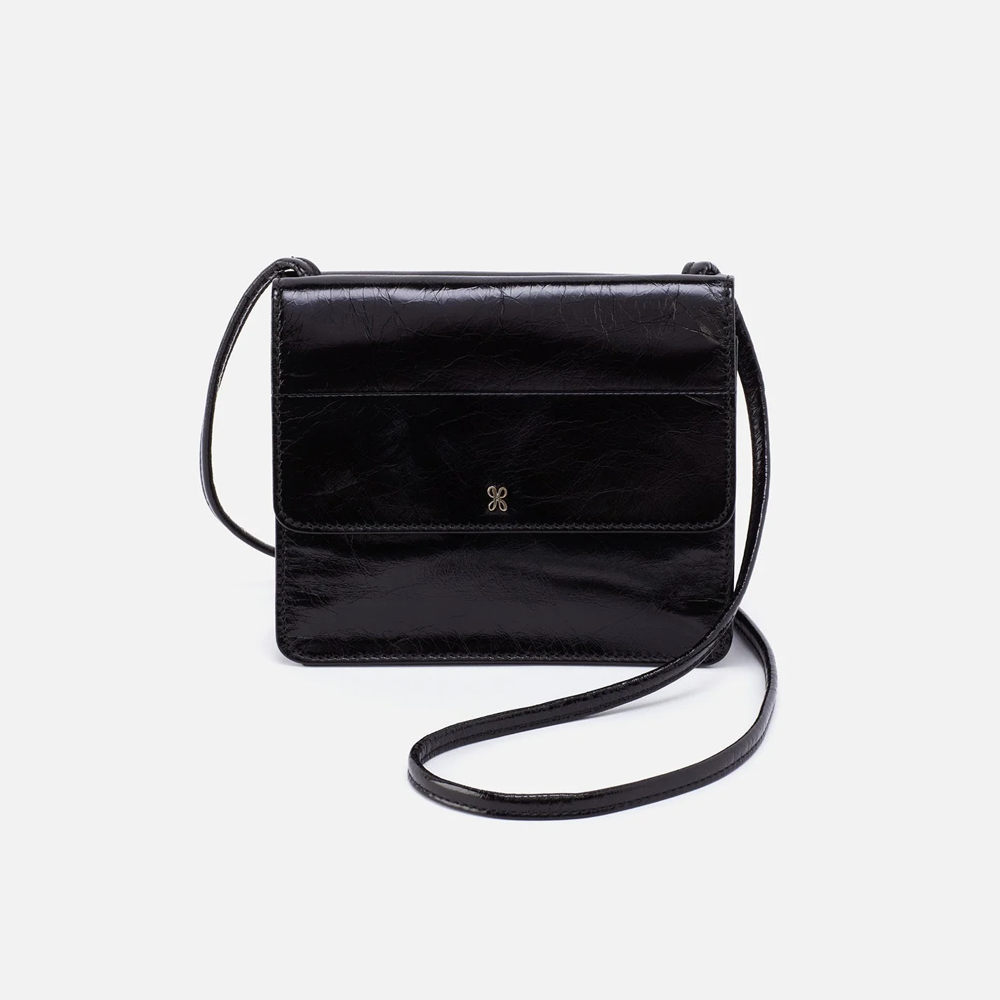 Jill Wallet Crossbody in Polished Leather - Truffle Black