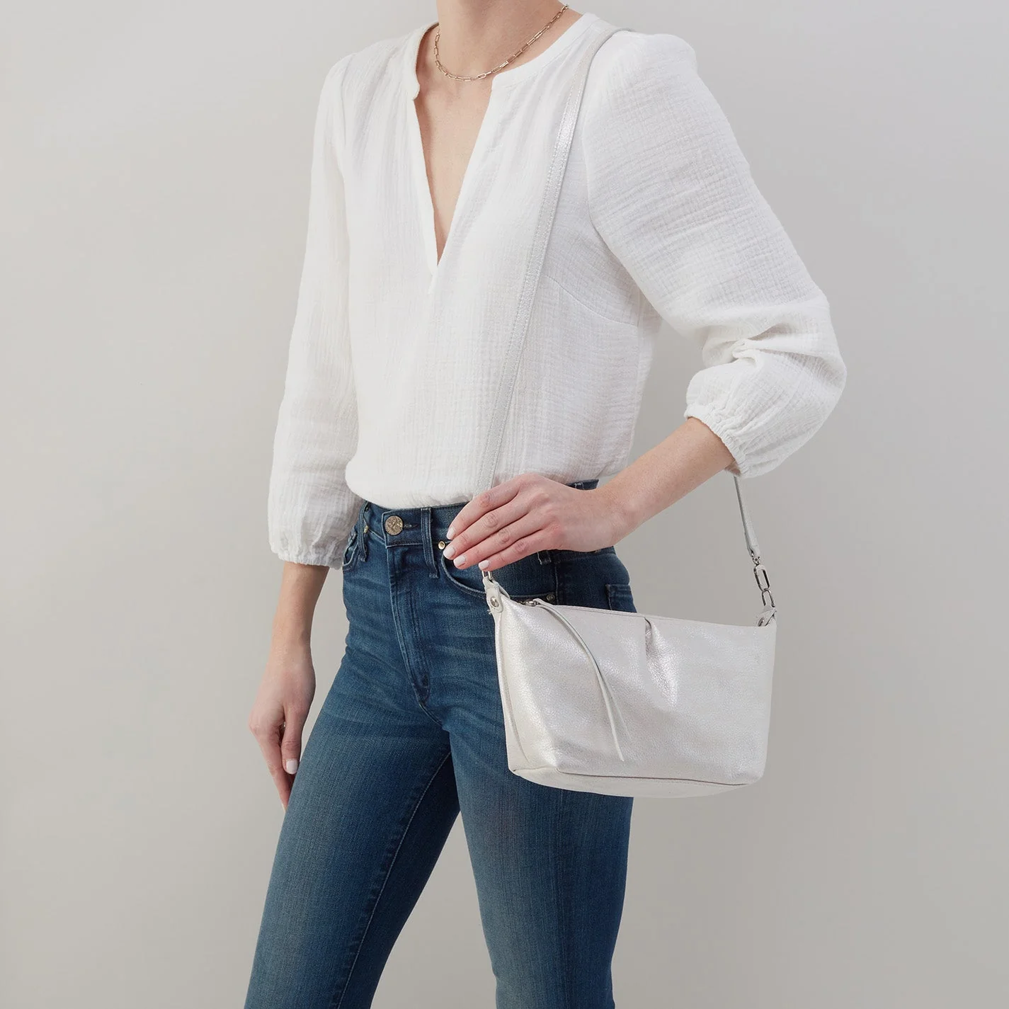 Kirby Crossbody in Metallic Leather - Silver Black