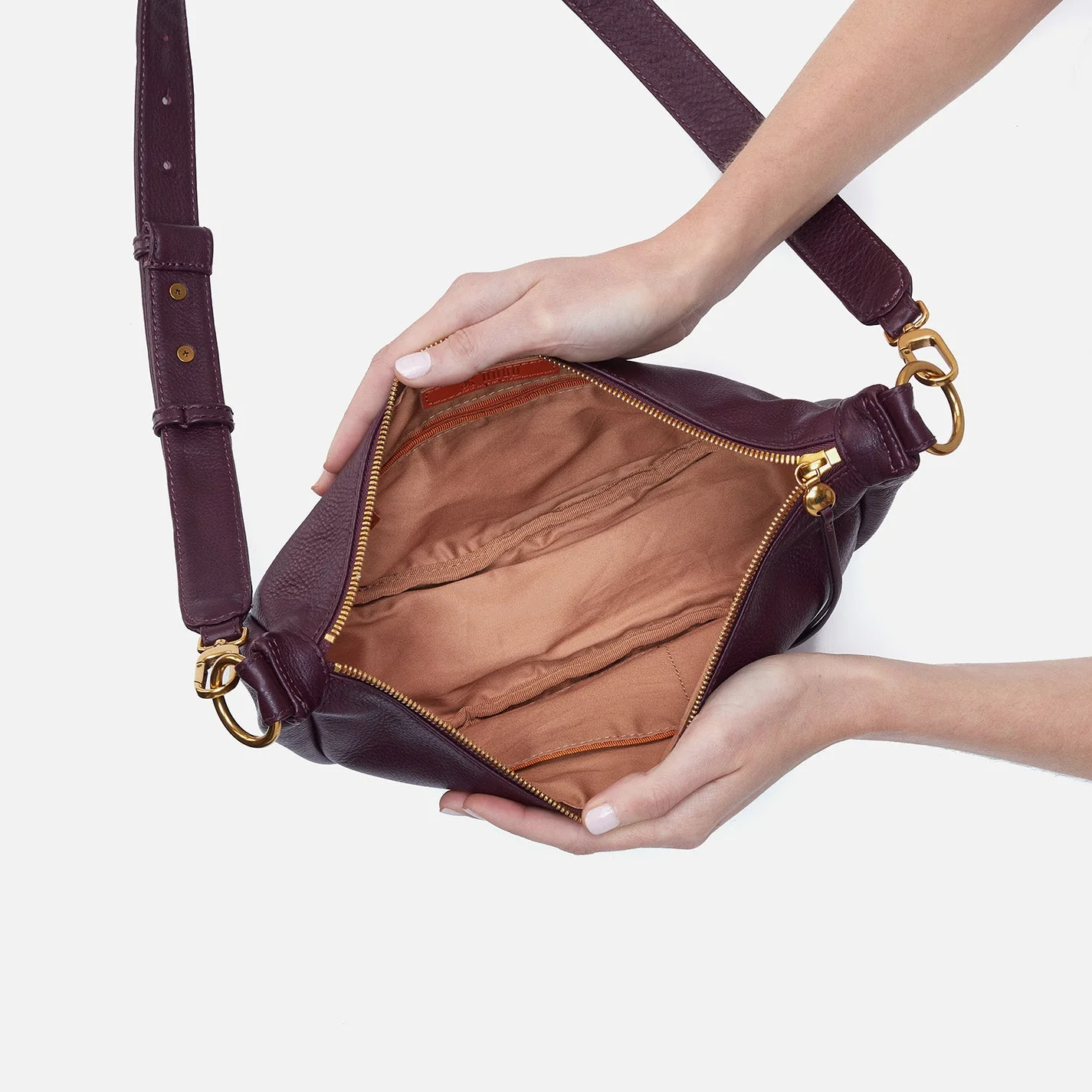 Knox Sling in Pebbled Leather - Ruby Wine Gold Leaf