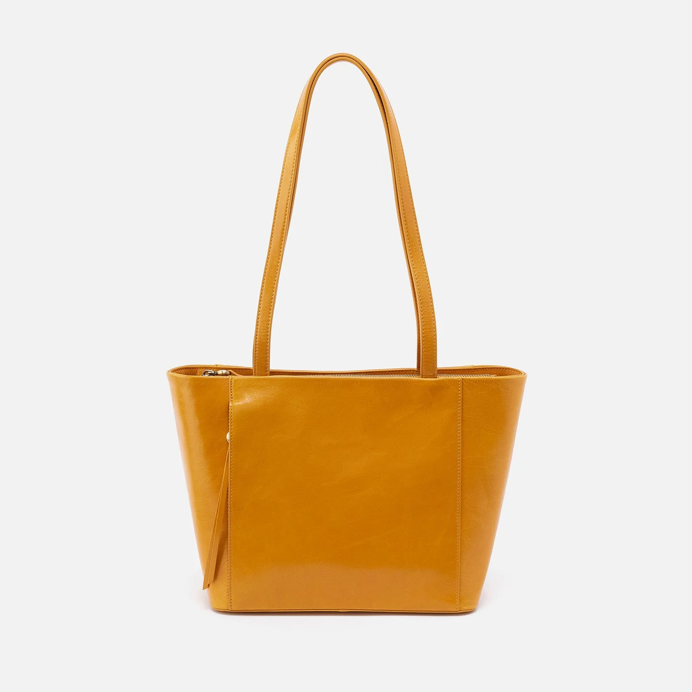 Haven Tote in Polished Leather - Warm Amber Black