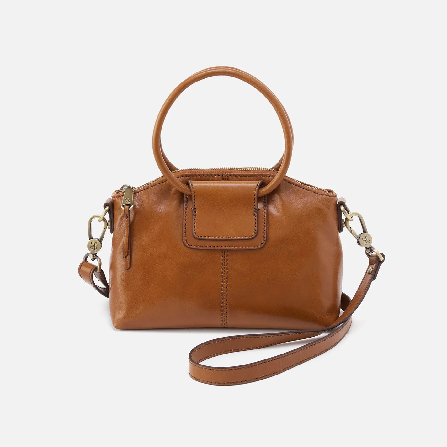 Sheila Top Zip Crossbody in Polished Leather - Truffle- Sage Leaf