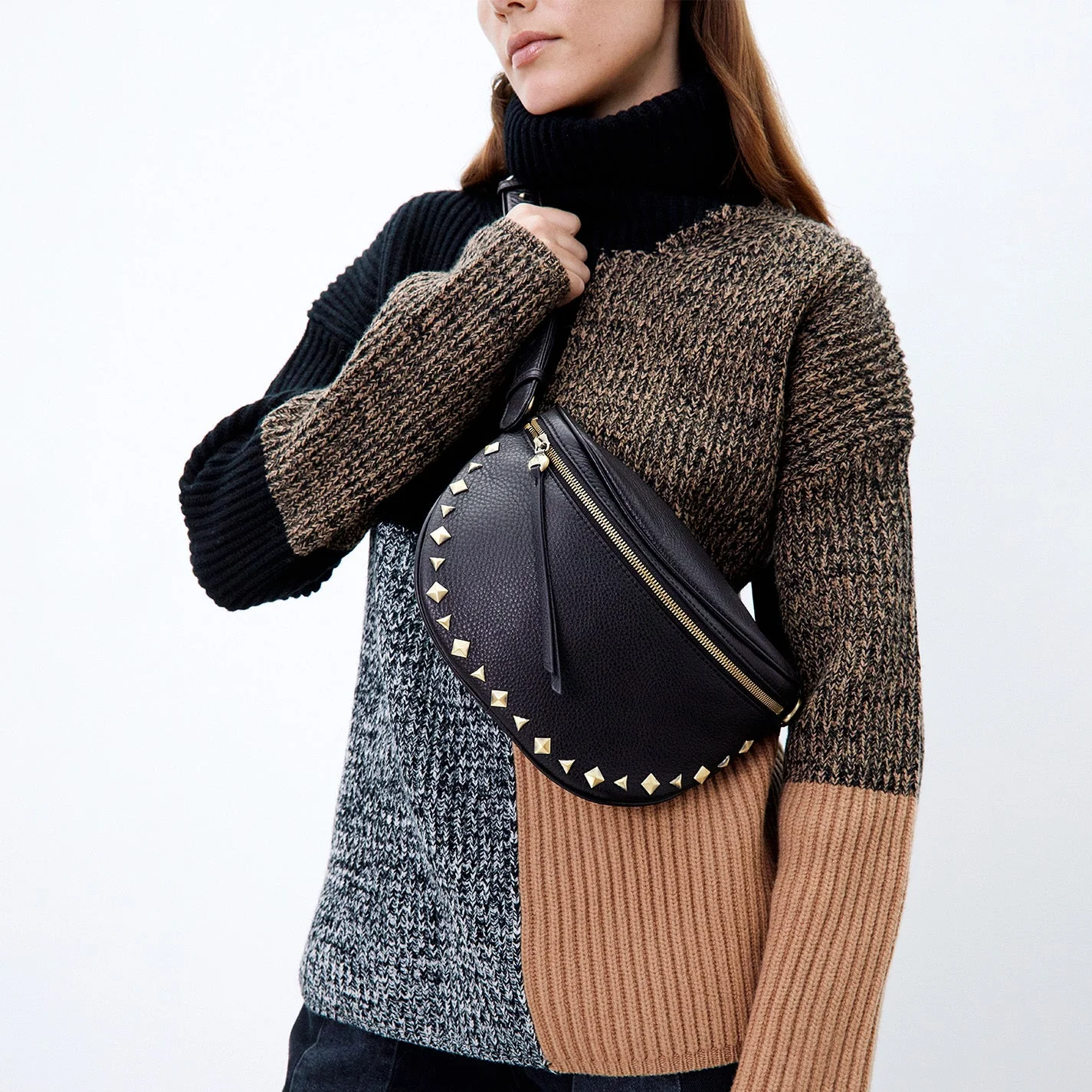 Juno Belt Bag in Silk Napa Leather - Black Granite Grey