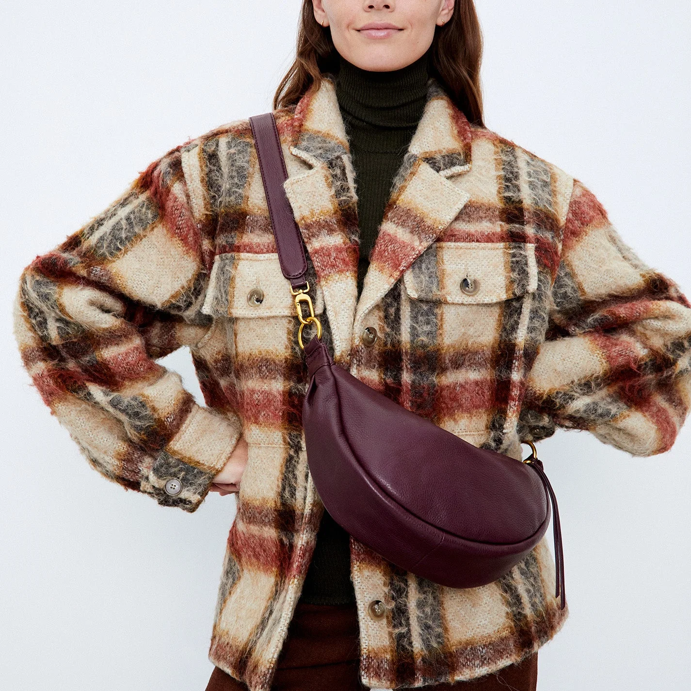 Knox Sling in Pebbled Leather - Ruby Wine Gold Leaf