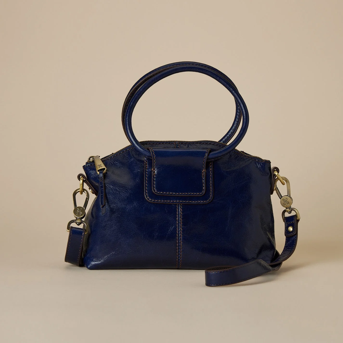 Sheila Top Zip Crossbody in Polished Leather - Nightshade- Black