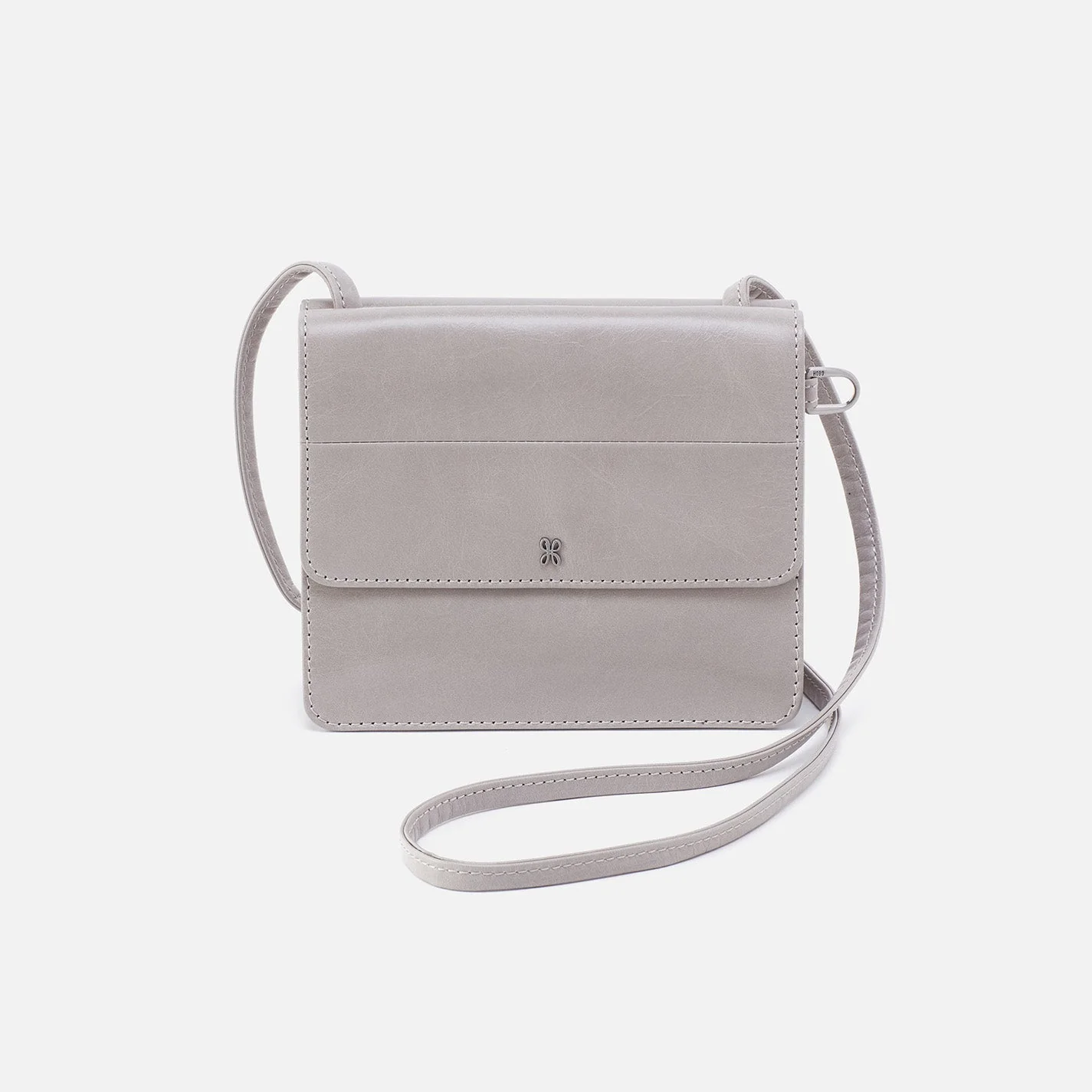Jill Wallet Crossbody in Polished Leather - Light Grey Black