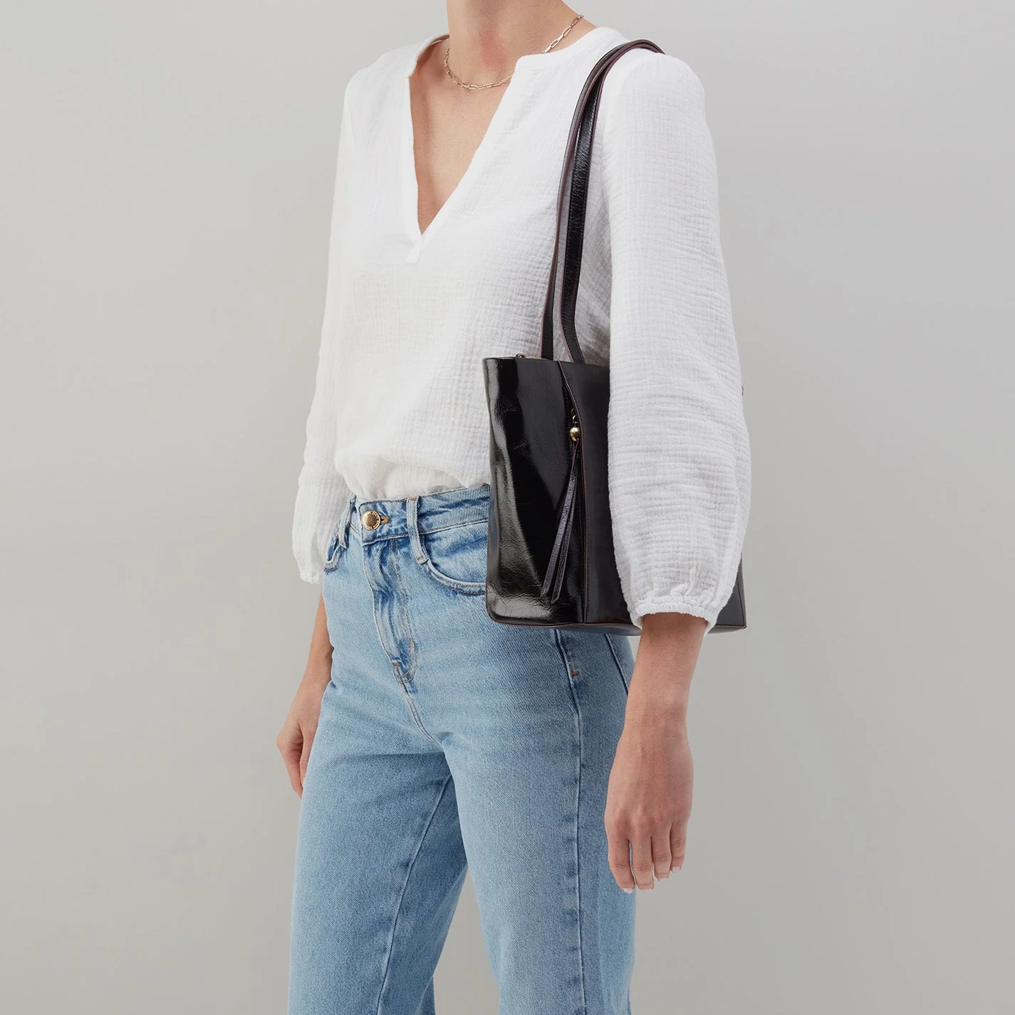 Haven Tote in Polished Leather - Nightshade Black