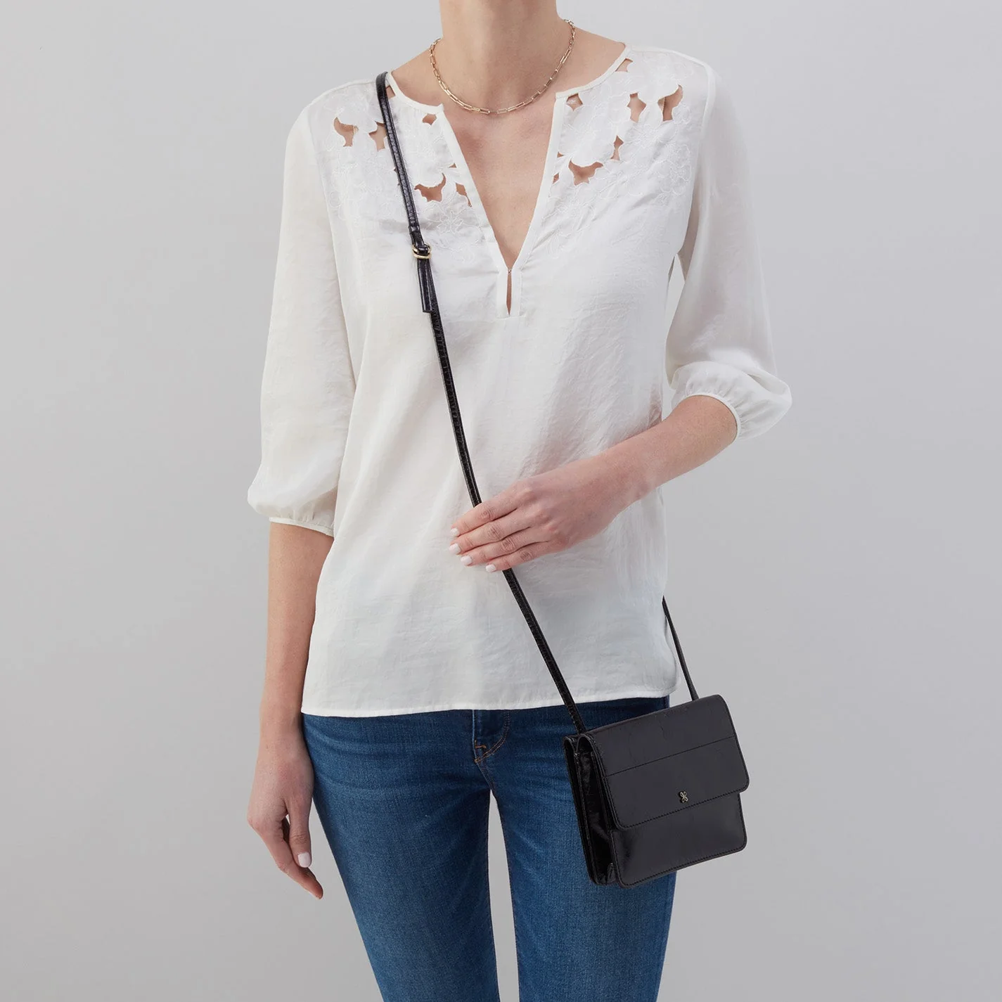 Jill Wallet Crossbody in Polished Leather - Sage Leaf Black