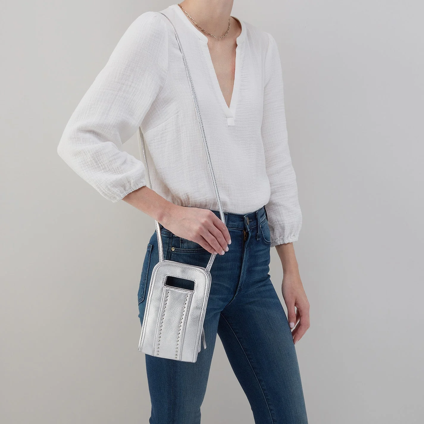 Ace Phone Crossbody in Metallic Leather