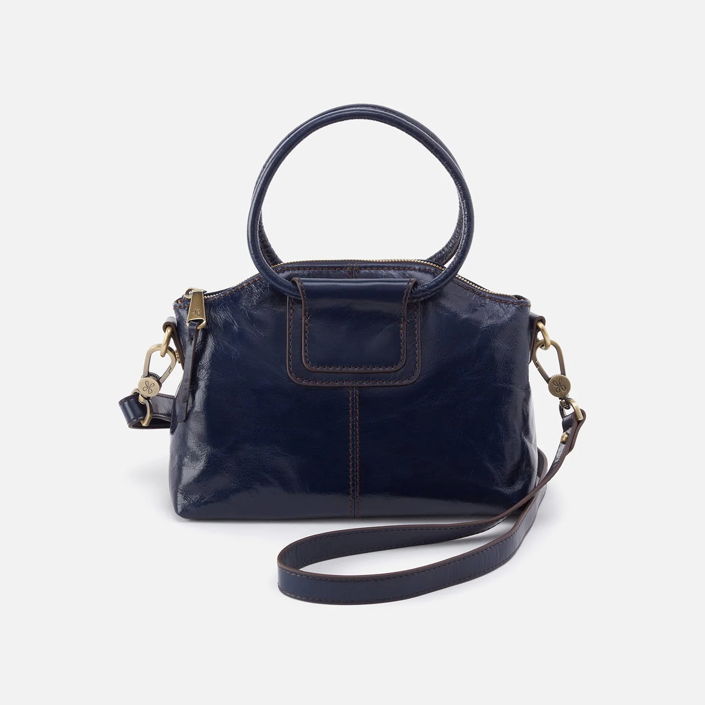 Sheila Top Zip Crossbody in Polished Leather - Nightshade- Black