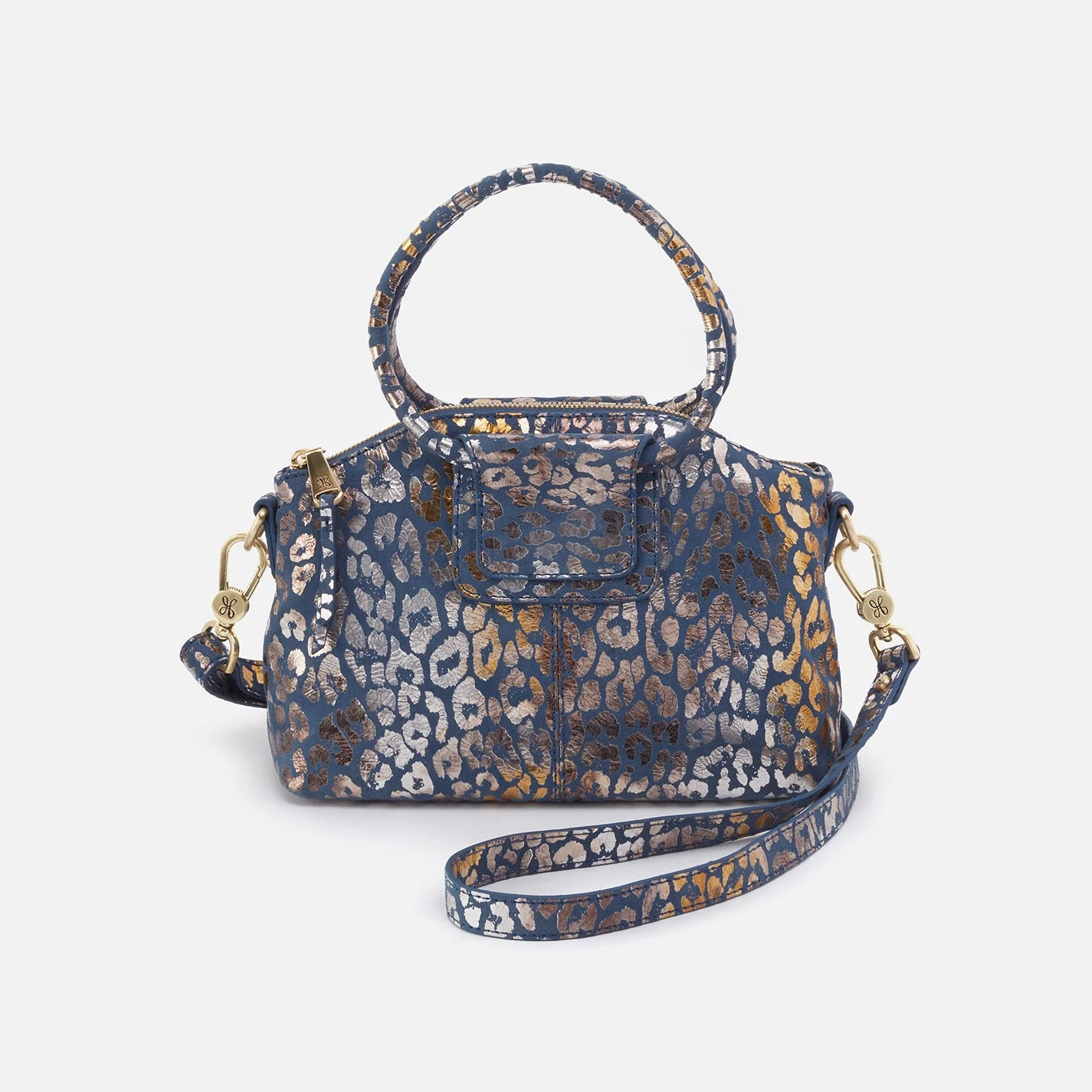 Sheila Top Zip Crossbody in Wave Weave Leather - Pecan - Mirror Cheetah