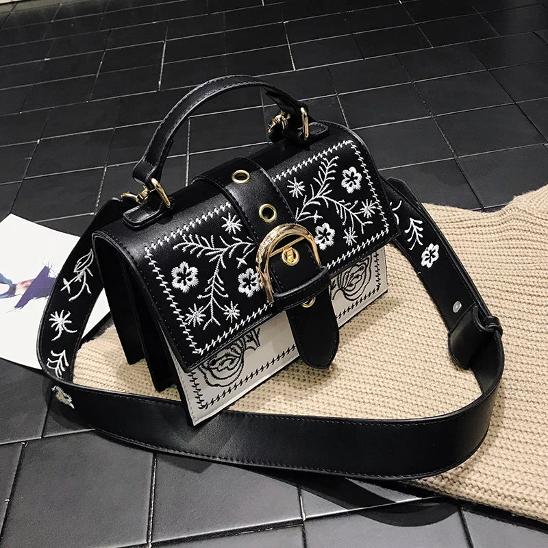 Ladies shoulder and crossbody bag vintage embroidered flower detail beautiful bag