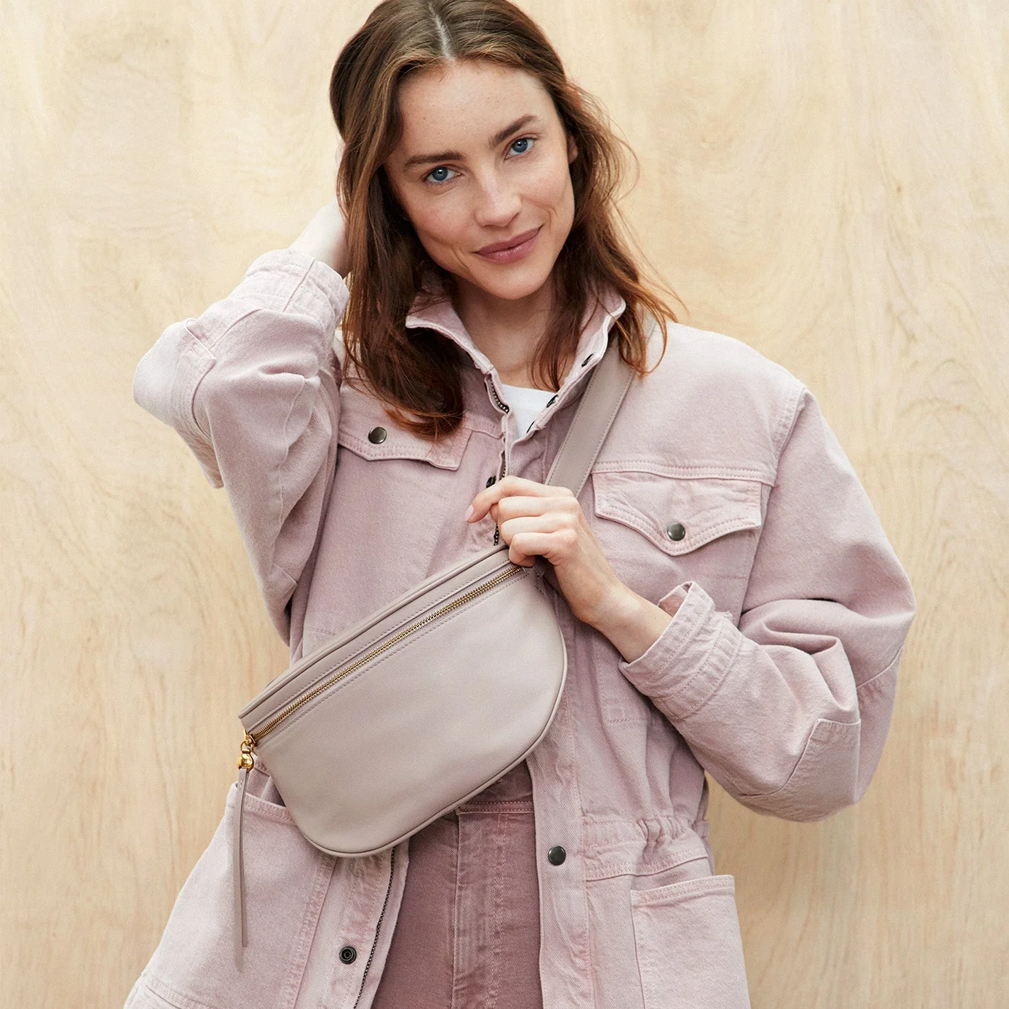 Juno Belt Bag in Silk Napa Leather - Warm Grey Granite Grey