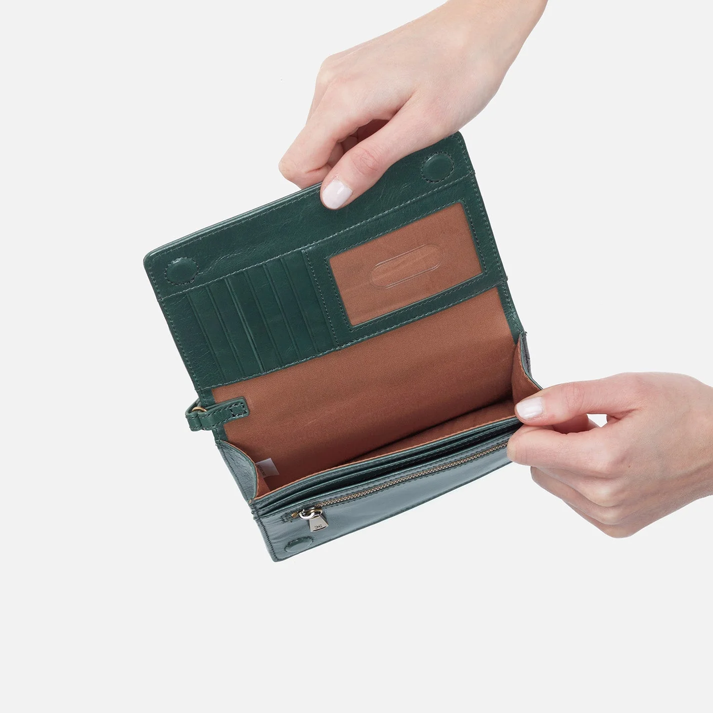 Jill Wristlet in Polished Leather - Sage Leaf Black