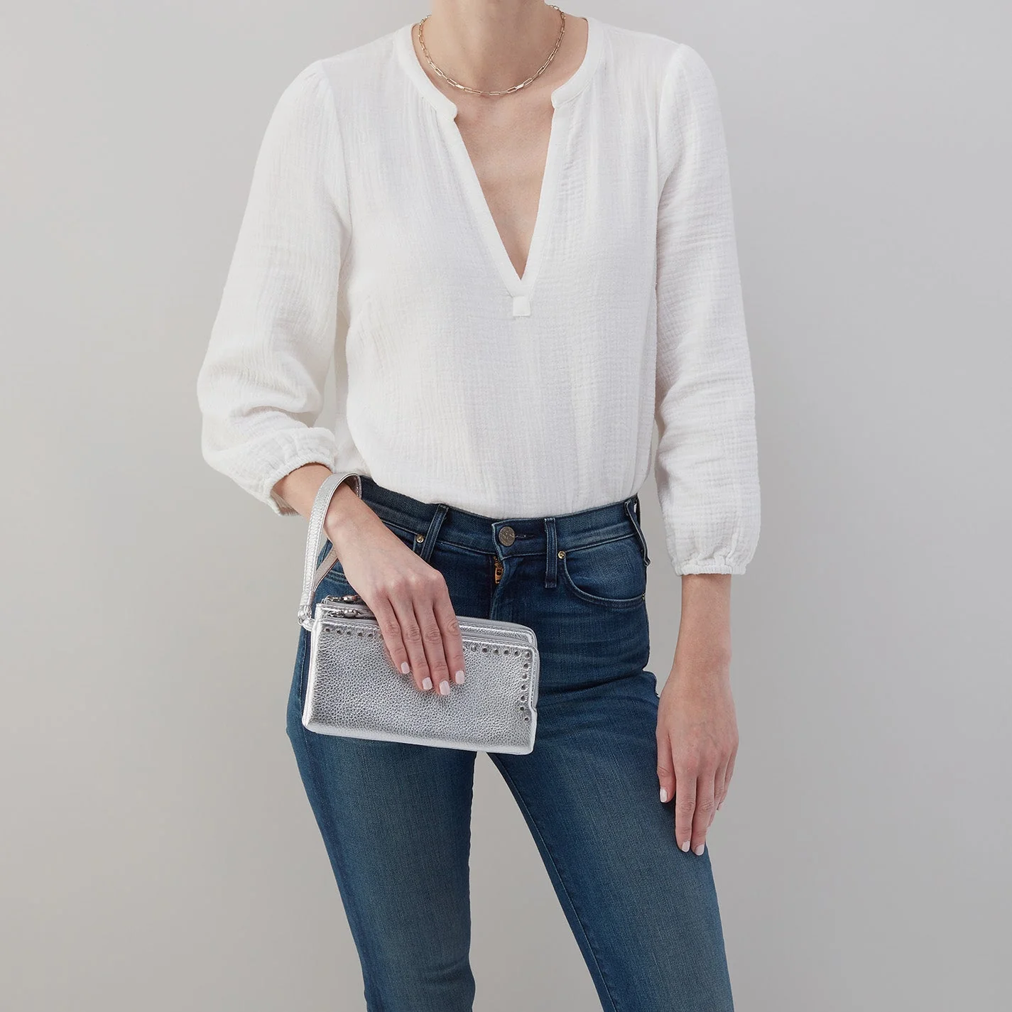 Dayton Wristlet in Metallic Leather