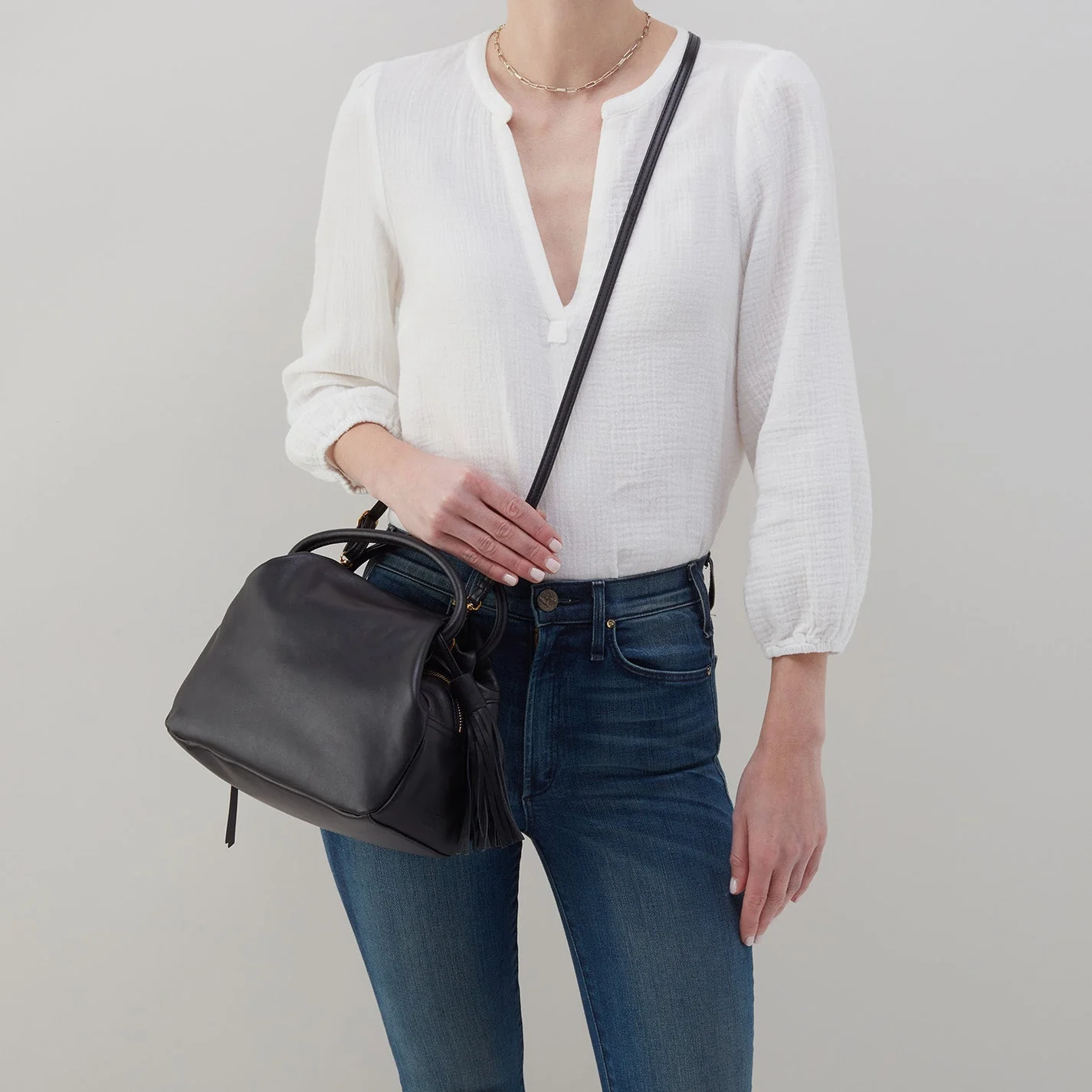 Darling Small Satchel in Silk Napa Leather - Black Lavender